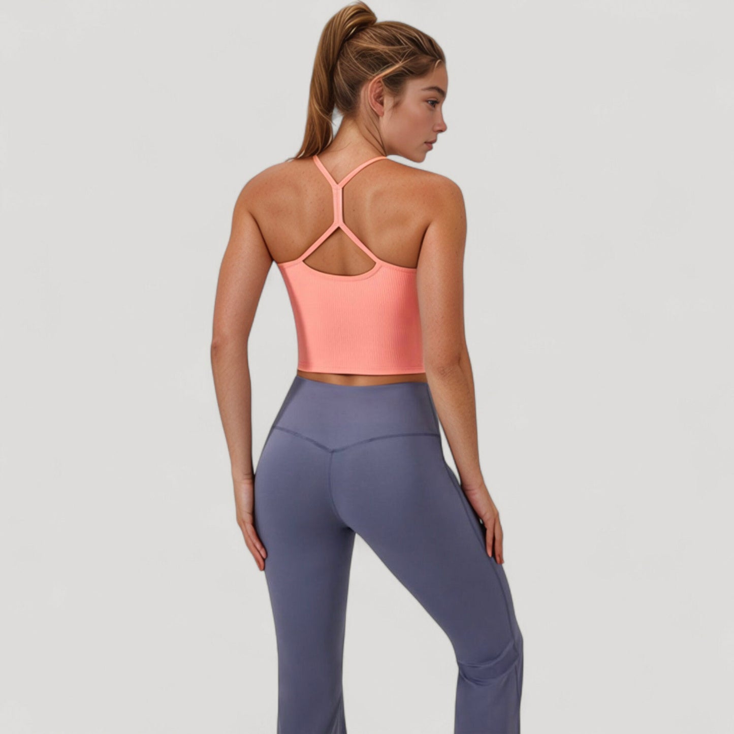 Anna-Kaci Active Women's Ribbed Cropped Tank with Strappy Back and Stretch Fit for Lightweight Layering