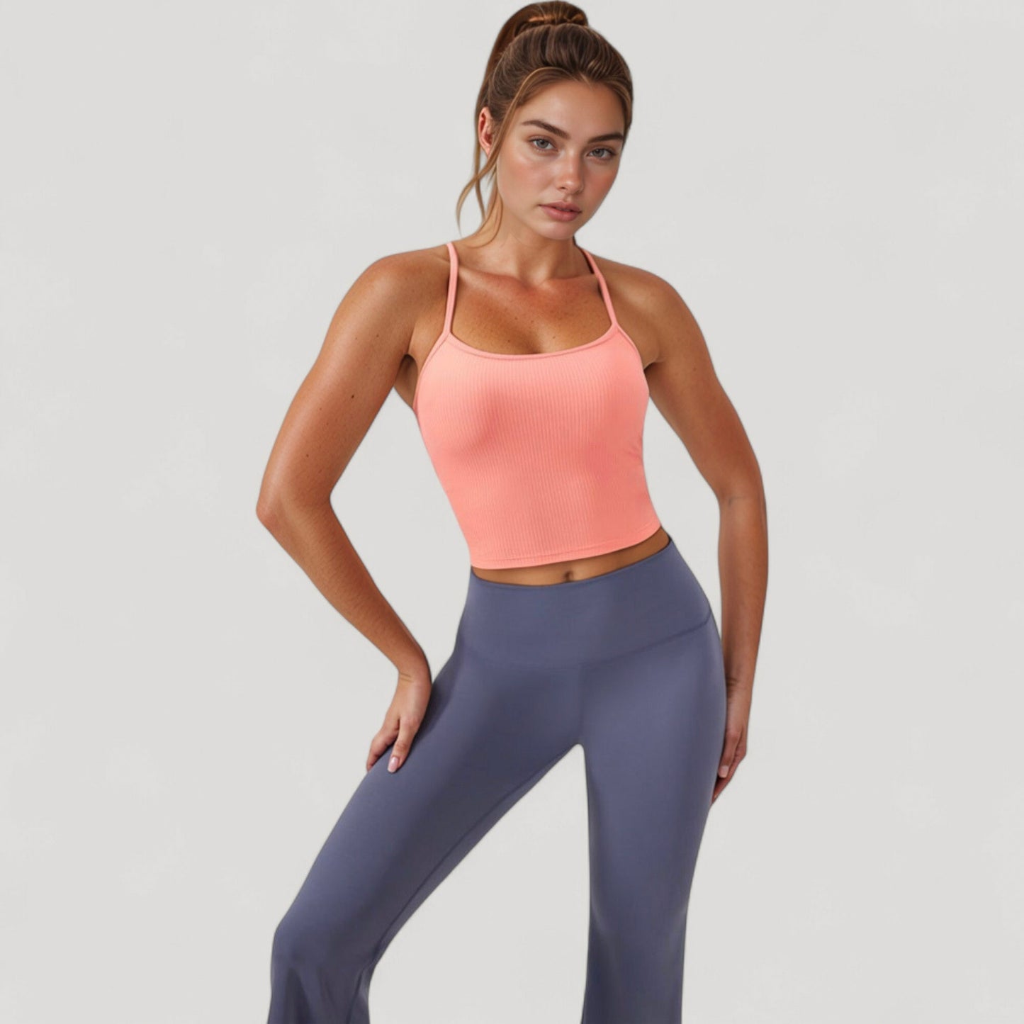Anna-Kaci Active Women's Ribbed Cropped Tank with Strappy Back and Stretch Fit for Lightweight Layering
