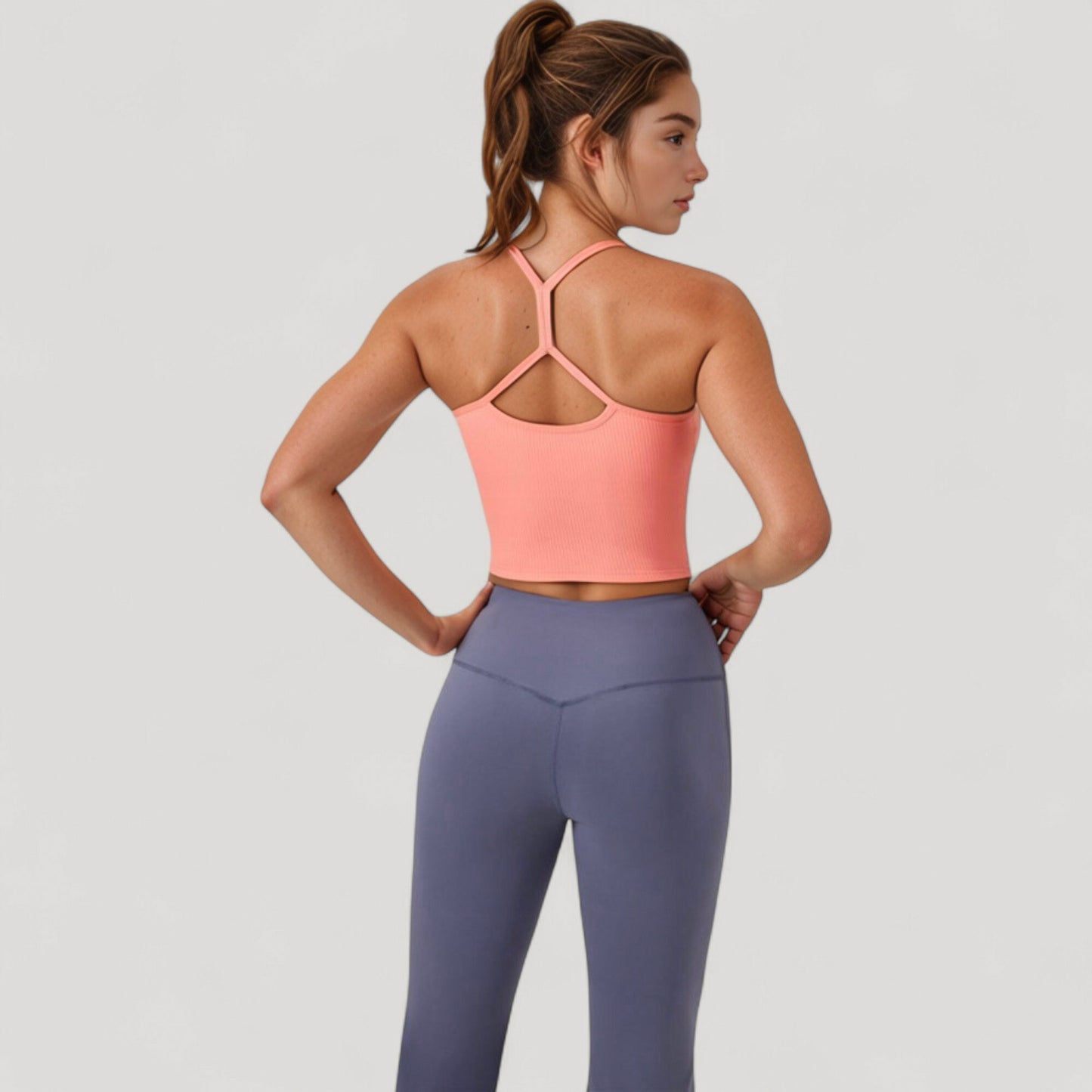 Anna-Kaci Active Women's Ribbed Cropped Tank with Strappy Back and Stretch Fit for Lightweight Layering