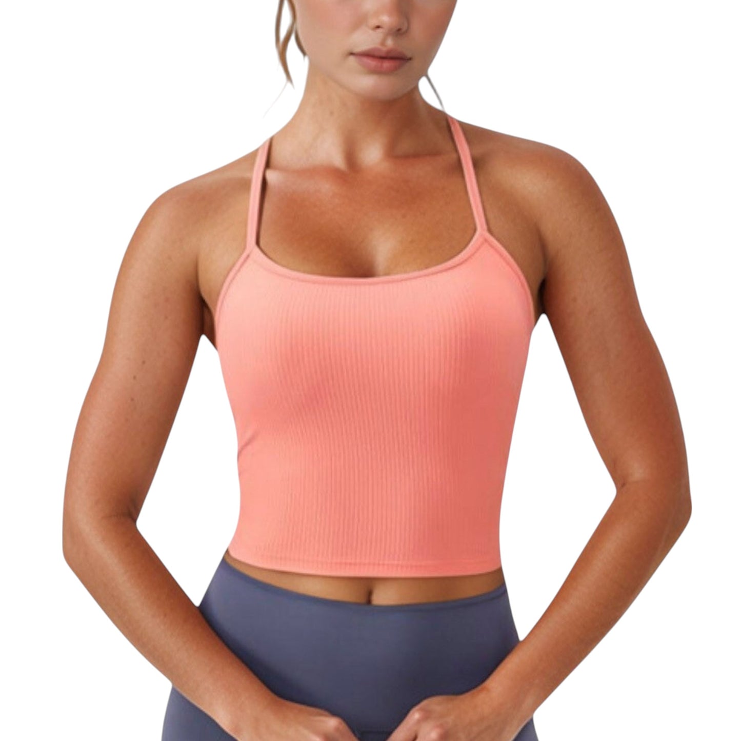 Anna-Kaci Active Women's Ribbed Cropped Tank with Strappy Back and Stretch Fit for Lightweight Layering