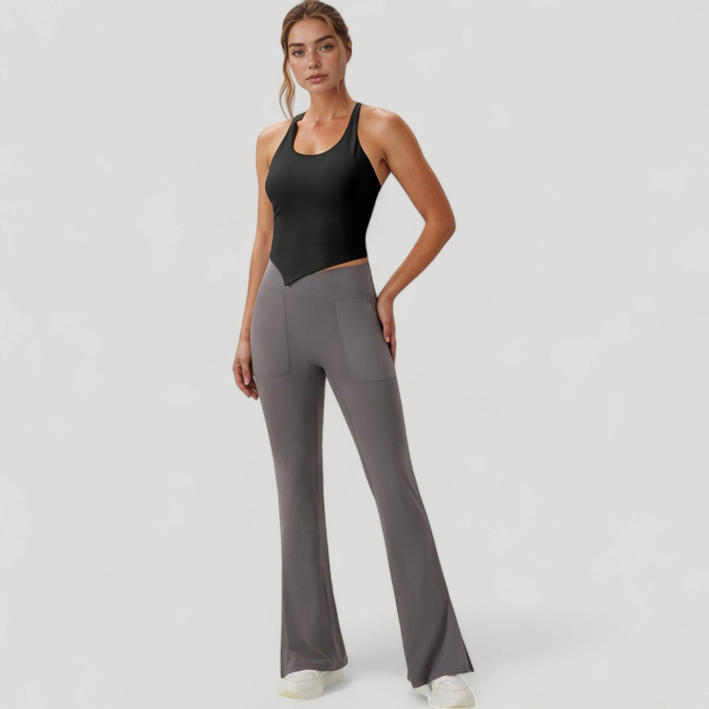 Anna-Kaci Active Women's Scoop Neck Racerback Tank Top with Handkerchief Hem and Built-In Shelf Bra for Low Impact Activity
