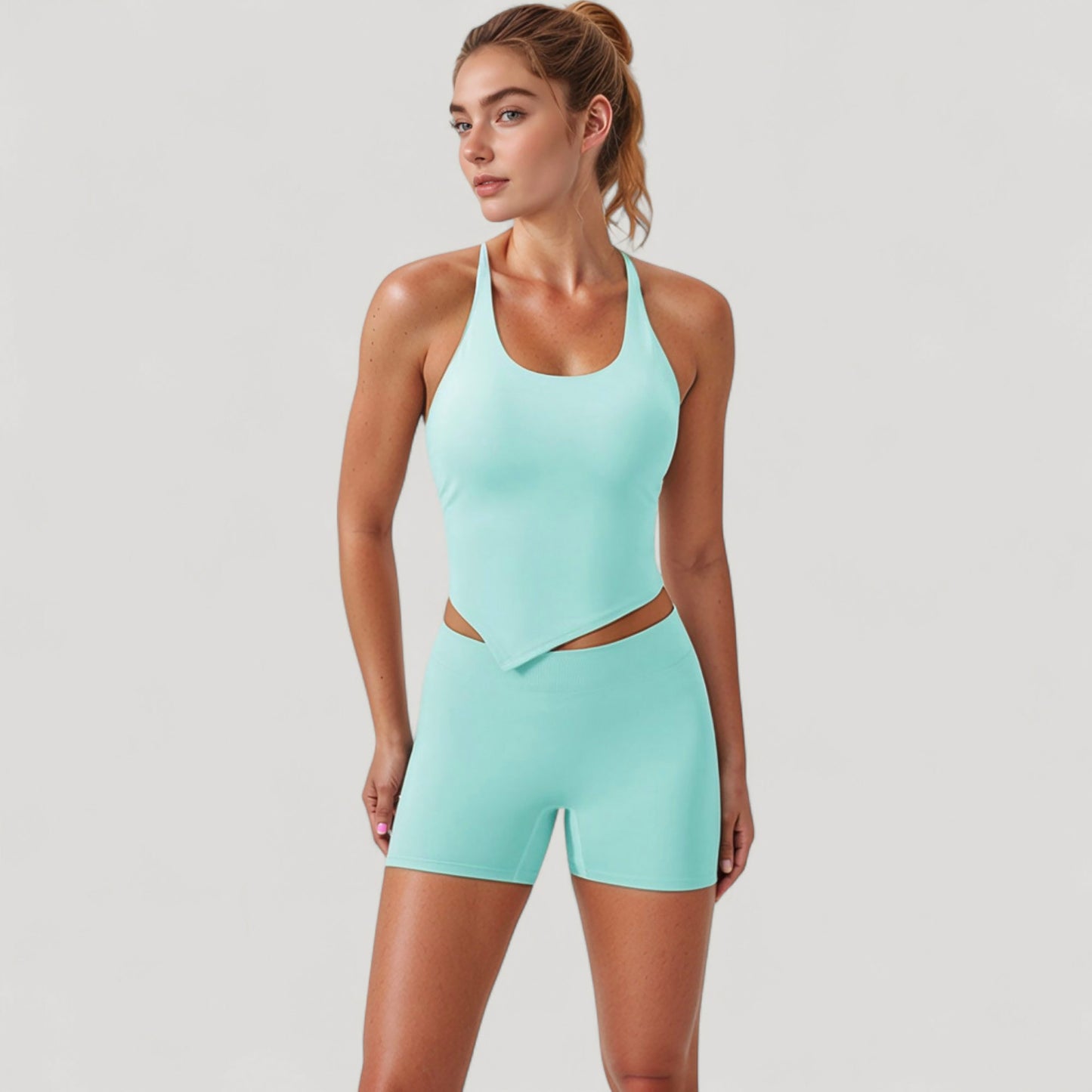 Anna-Kaci Active Women's Scoop Neck Racerback Tank Top with Handkerchief Hem and Built-In Shelf Bra for Low Impact Activity