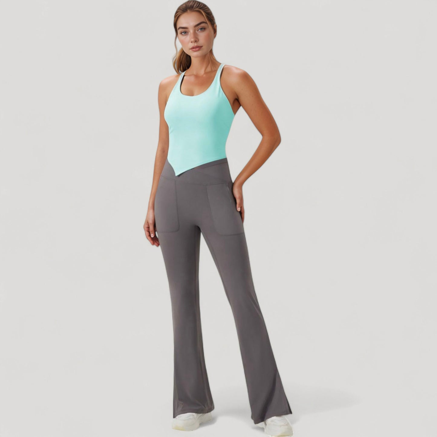 Anna-Kaci Active Women's Scoop Neck Racerback Tank Top with Handkerchief Hem and Built-In Shelf Bra for Low Impact Activity