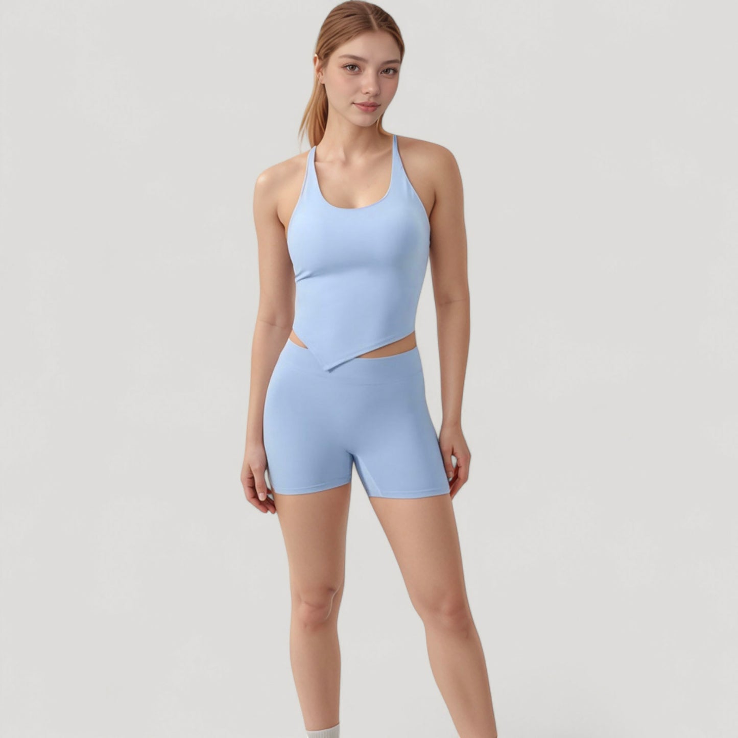 Anna-Kaci Active Women's Scoop Neck Racerback Tank Top with Handkerchief Hem and Built-In Shelf Bra for Low Impact Activity