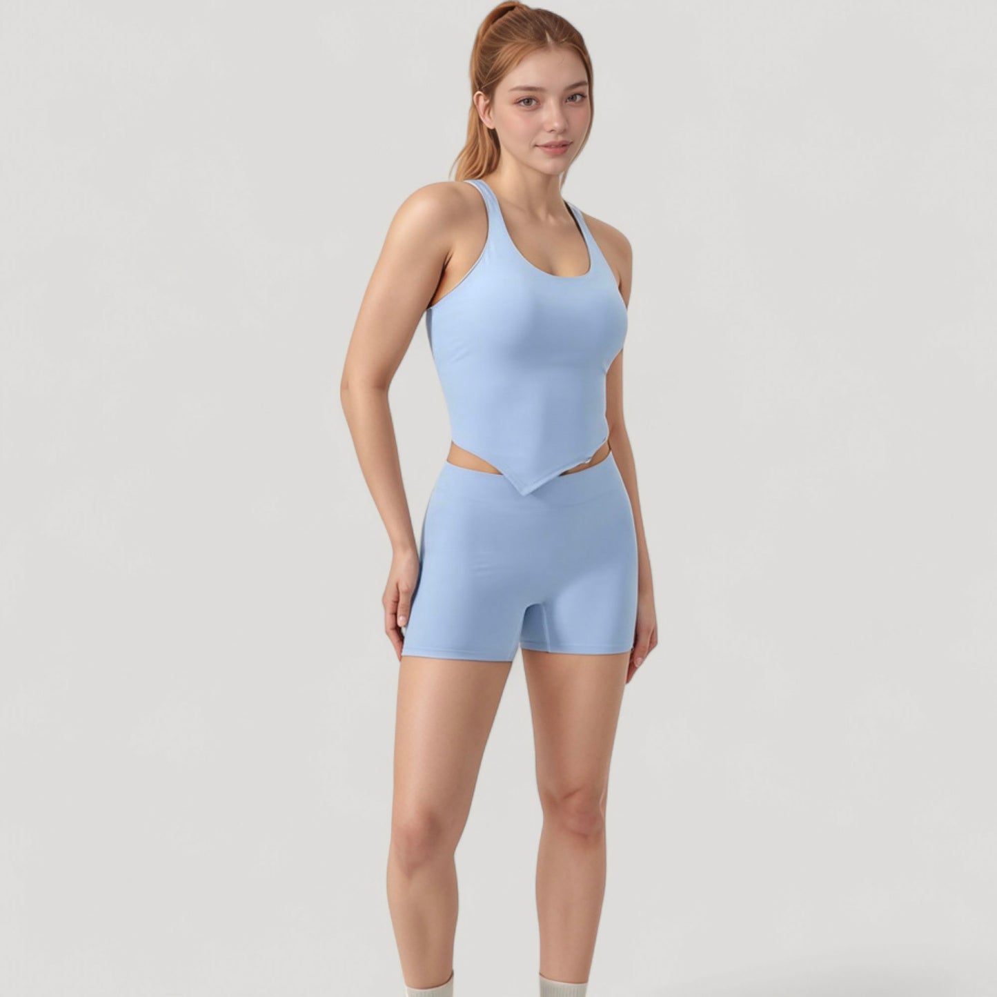 Anna-Kaci Active Women's Scoop Neck Racerback Tank Top with Handkerchief Hem and Built-In Shelf Bra for Low Impact Activity