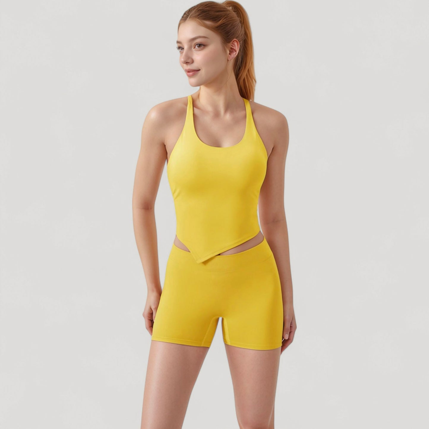 Anna-Kaci Active Women's Scoop Neck Racerback Tank Top with Handkerchief Hem and Built-In Shelf Bra for Low Impact Activity