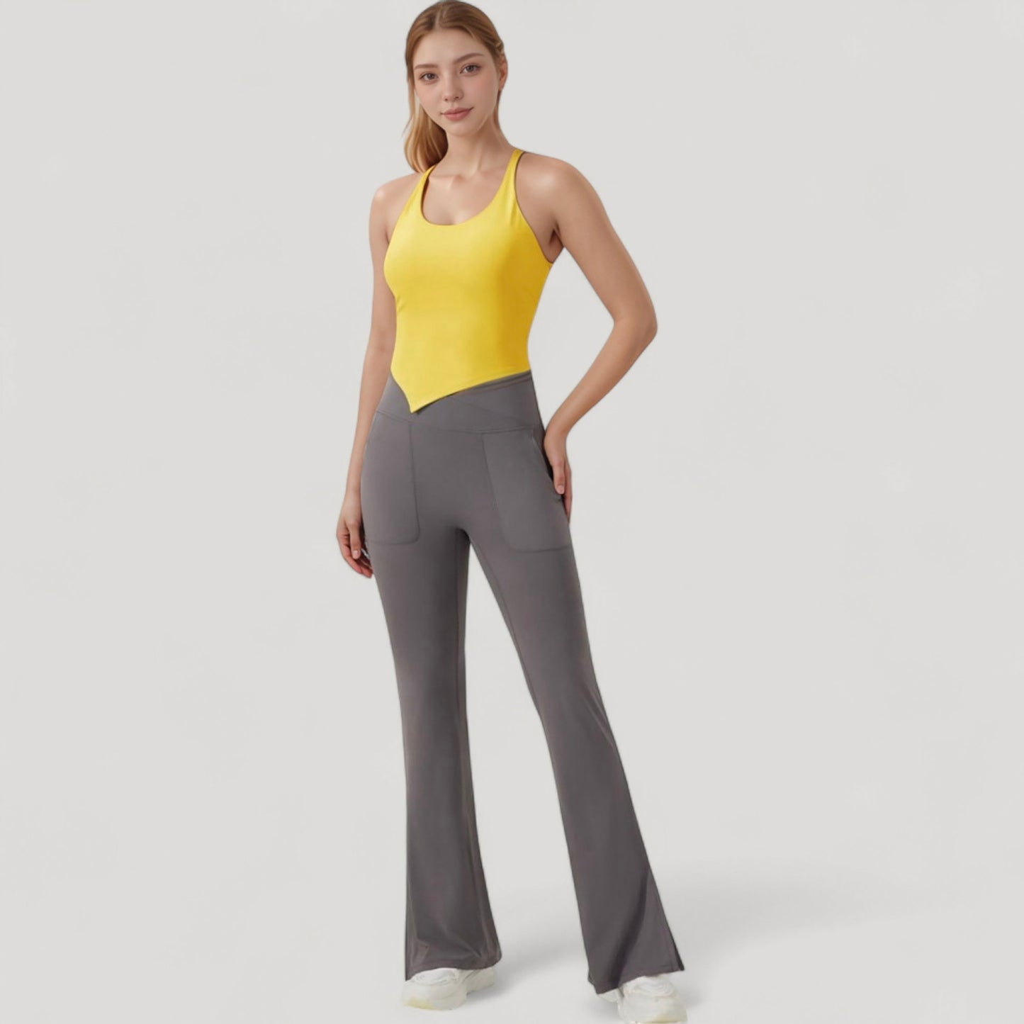 Anna-Kaci Active Women's Scoop Neck Racerback Tank Top with Handkerchief Hem and Built-In Shelf Bra for Low Impact Activity
