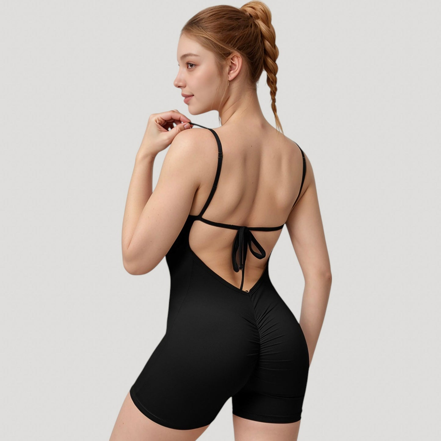 Anna-Kaci Active Women's Spaghetti Strap Active Romper with Scoop Neckline and Fitted Stretch Fabric