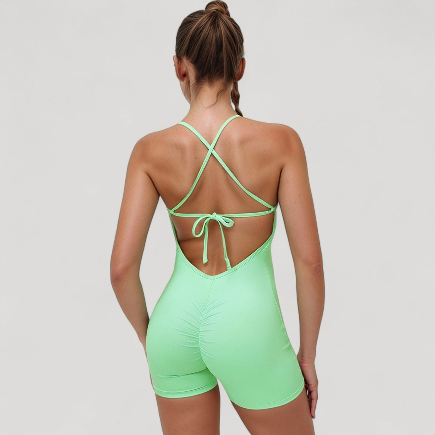 Anna-Kaci Active Women's Spaghetti Strap Active Romper with Scoop Neckline and Fitted Stretch Fabric