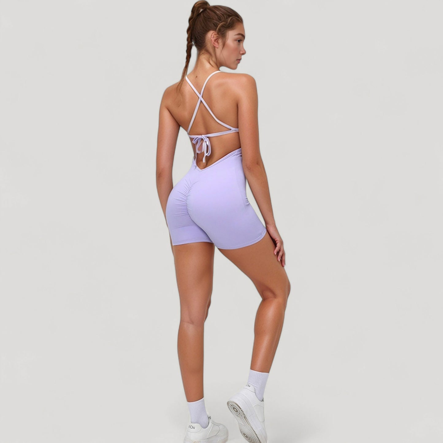 Anna-Kaci Active Women's Spaghetti Strap Active Romper with Scoop Neckline and Fitted Stretch Fabric