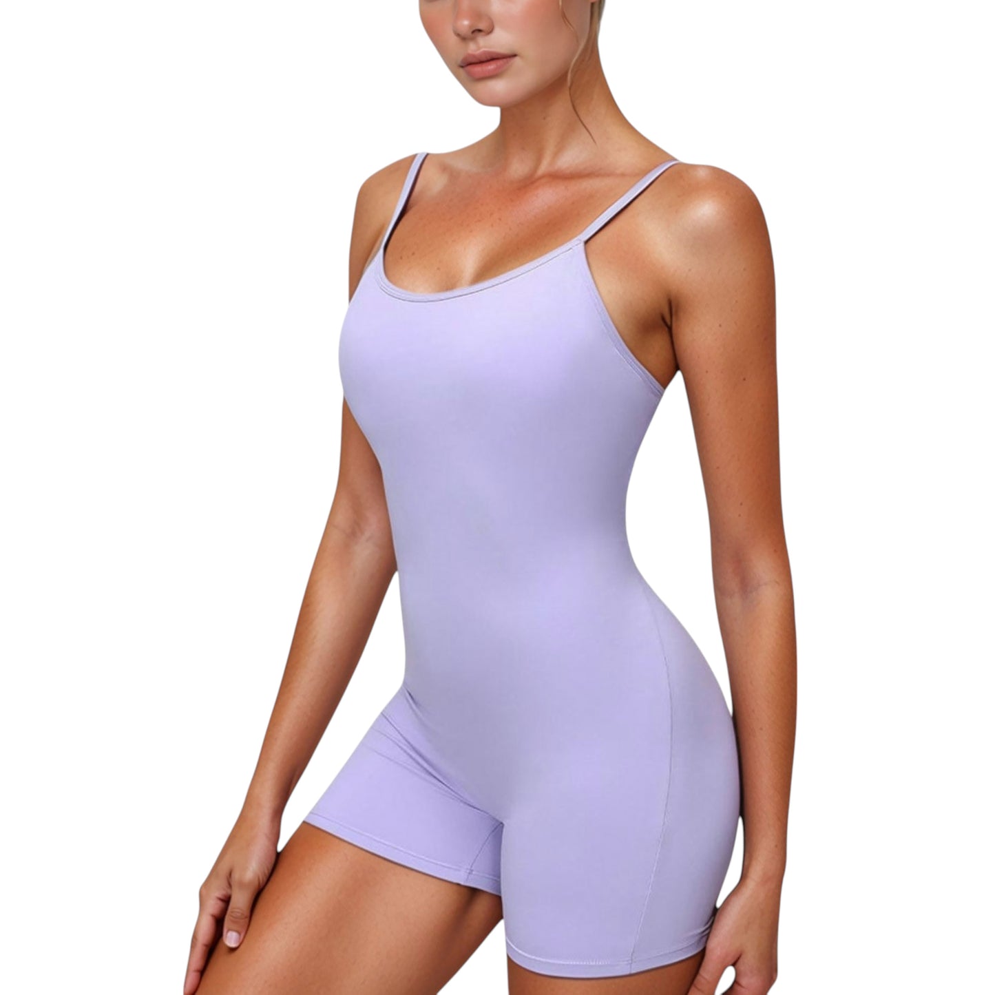 Anna-Kaci Active Women's Spaghetti Strap Active Romper with Scoop Neckline and Fitted Stretch Fabric