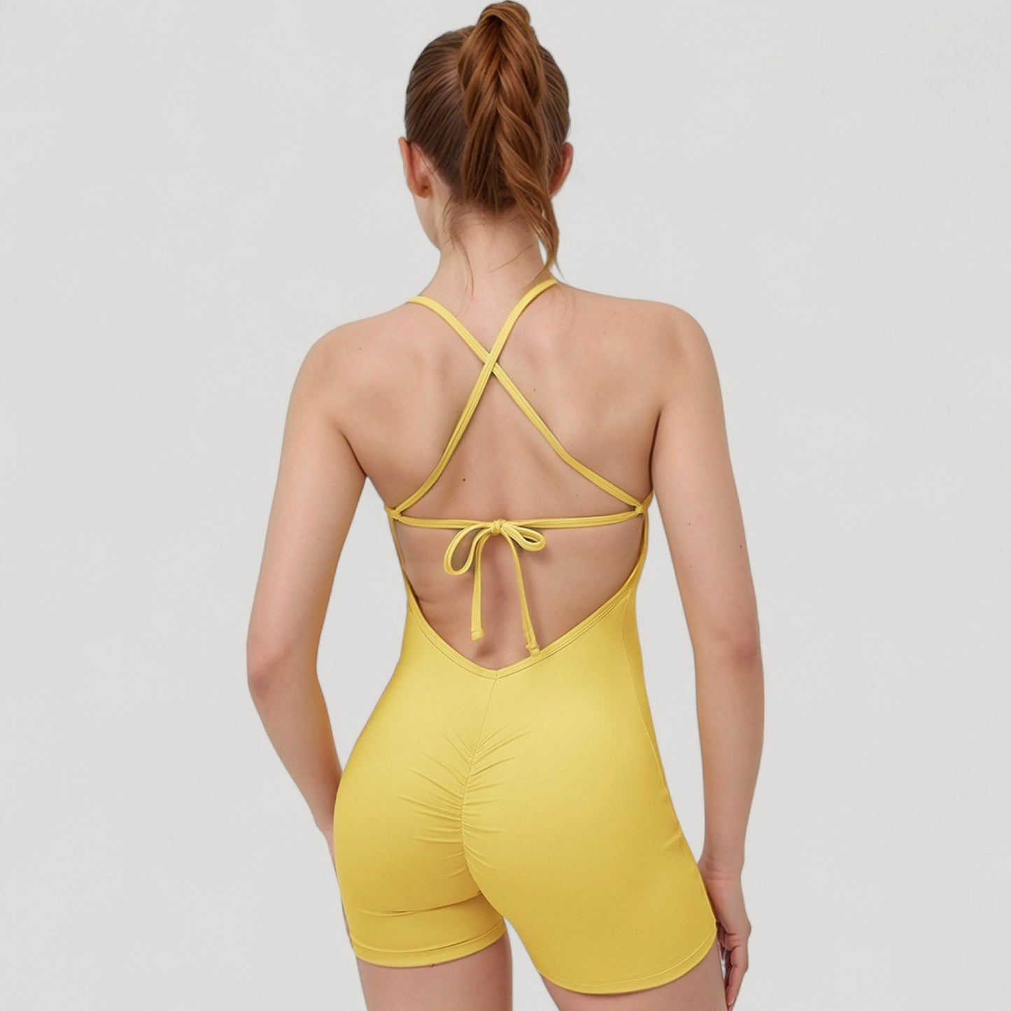Anna-Kaci Active Women's Spaghetti Strap Active Romper with Scoop Neckline and Fitted Stretch Fabric