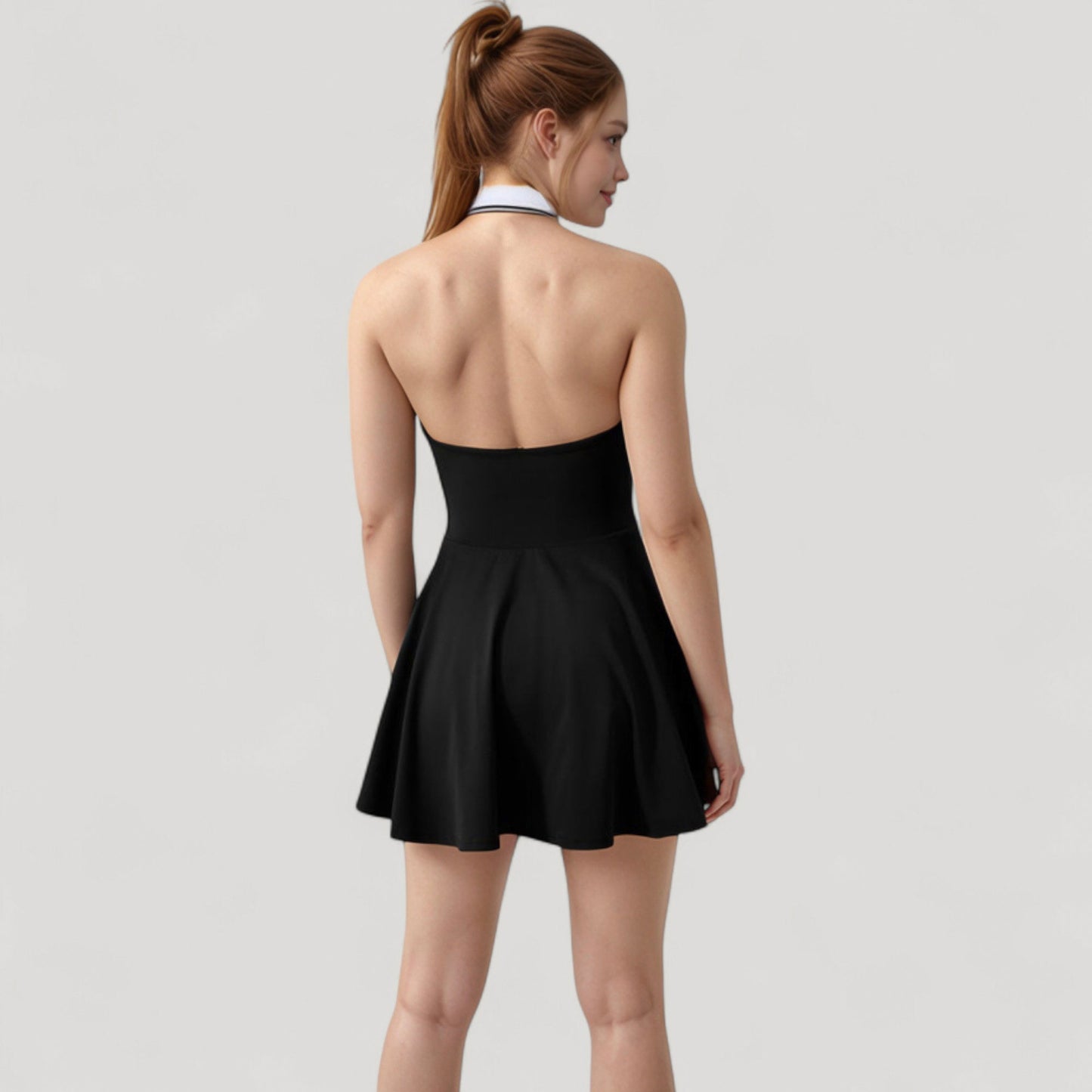Anna-Kaci Active Women's Sleeveless Tennis Dress with Contrast Polo Collar and Flared Skirt Design