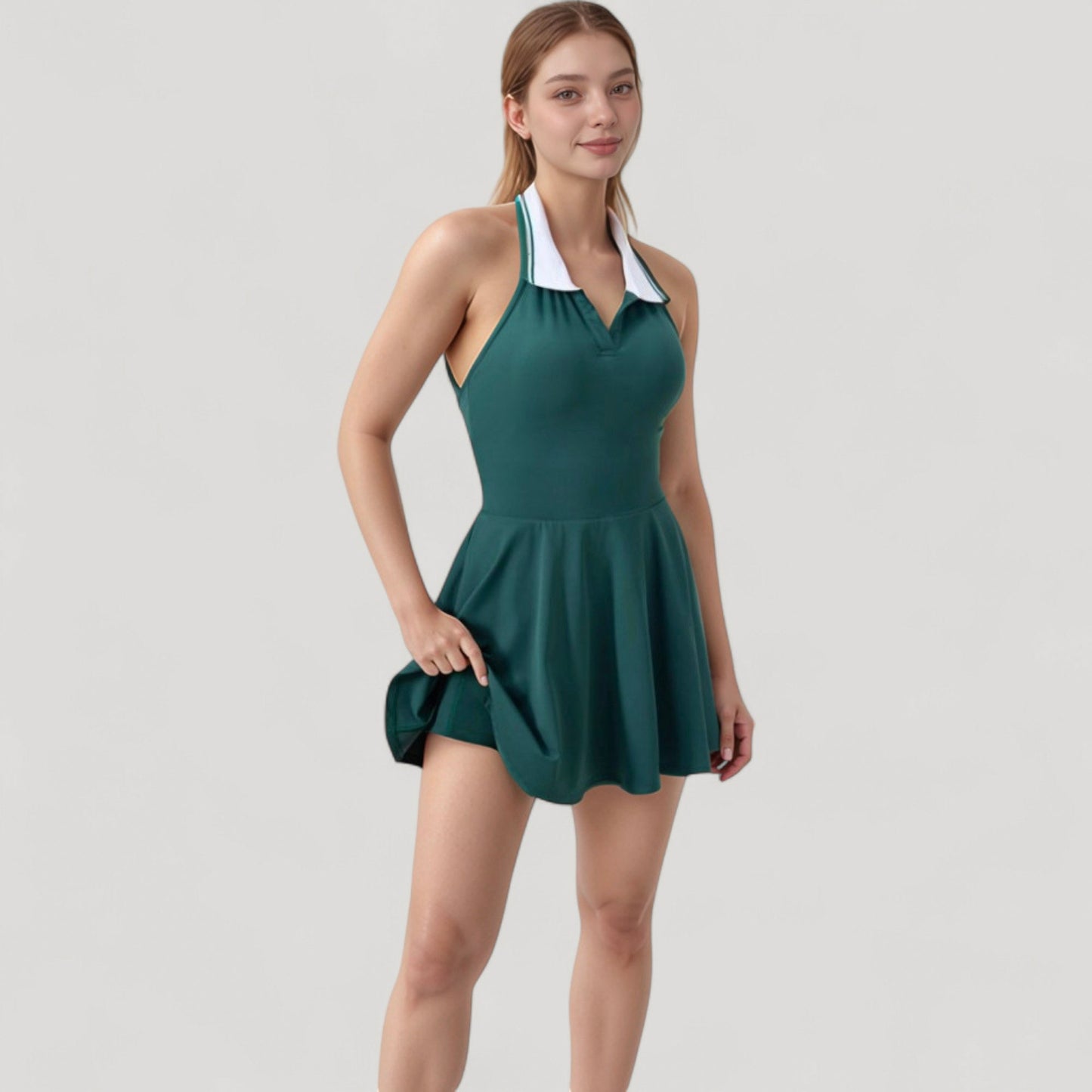Anna-Kaci Active Women's Sleeveless Tennis Dress with Contrast Polo Collar and Flared Skirt Design
