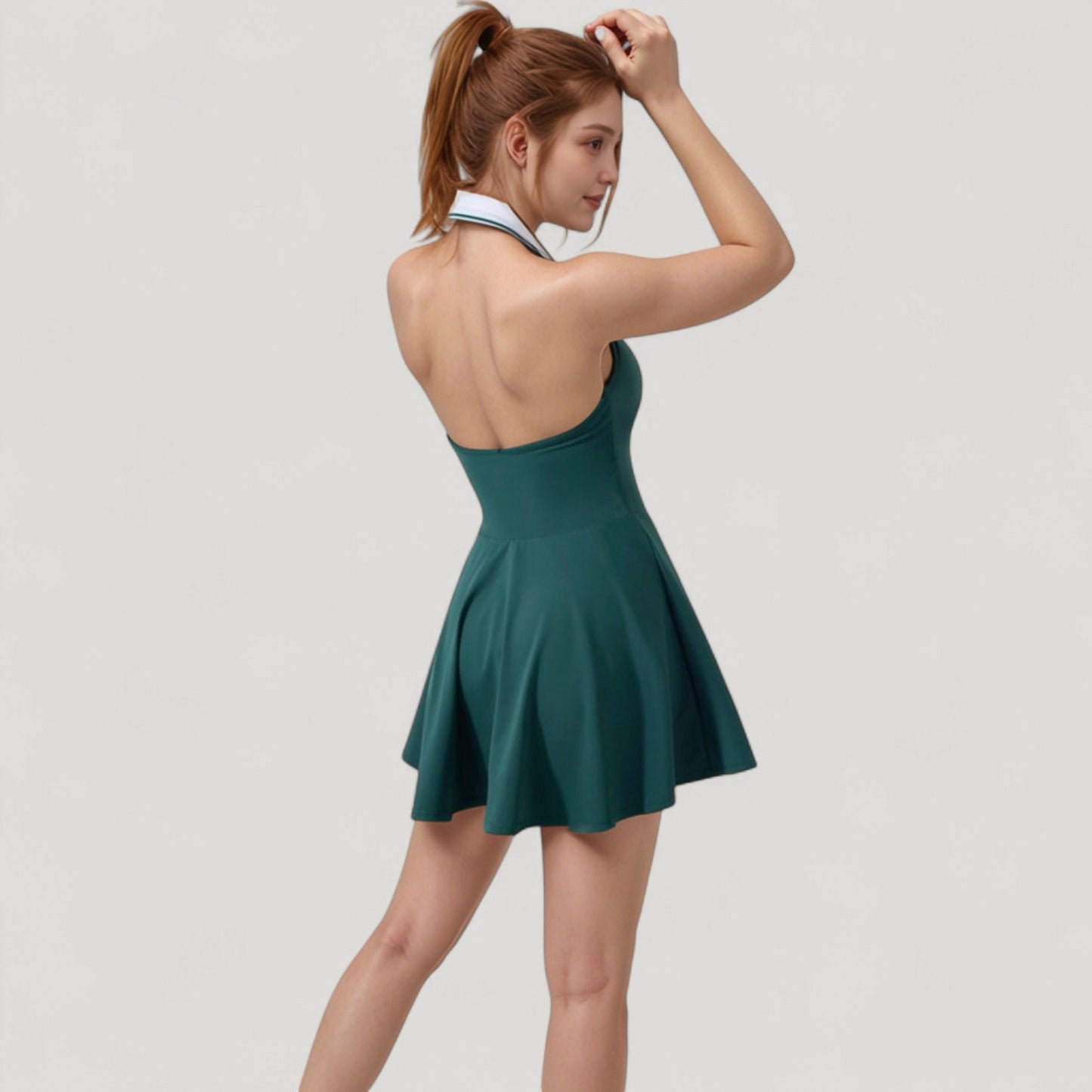 Anna-Kaci Active Women's Sleeveless Tennis Dress with Contrast Polo Collar and Flared Skirt Design