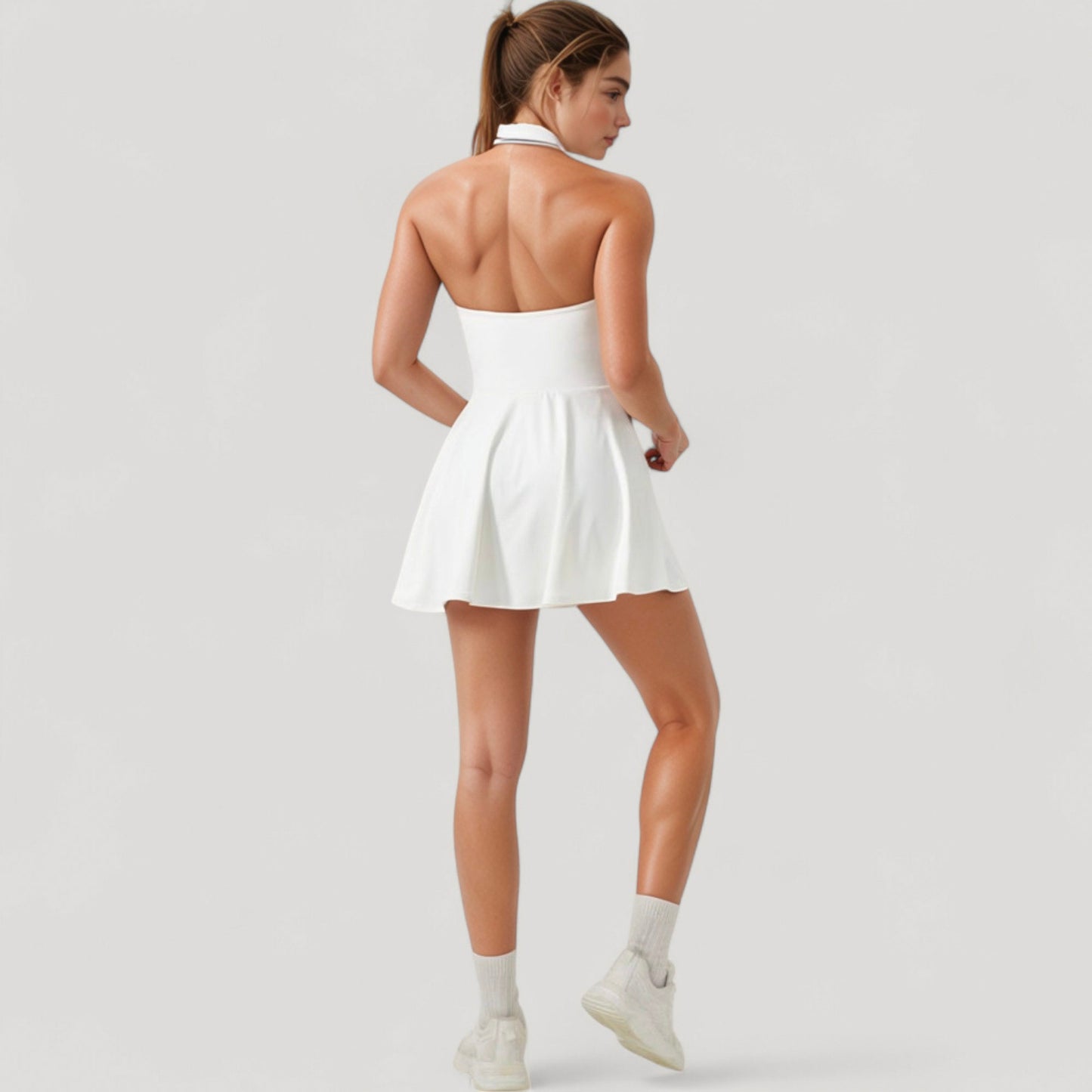 Anna-Kaci Active Women's Sleeveless Tennis Dress with Contrast Polo Collar and Flared Skirt Design