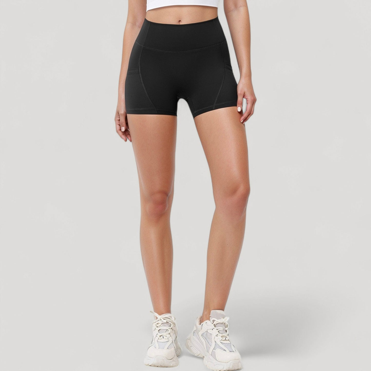 Anna-Kaci Active Women's High Waist Workout Shorts with Side Pockets and Seam-Contoured Fit for Flexible Movement