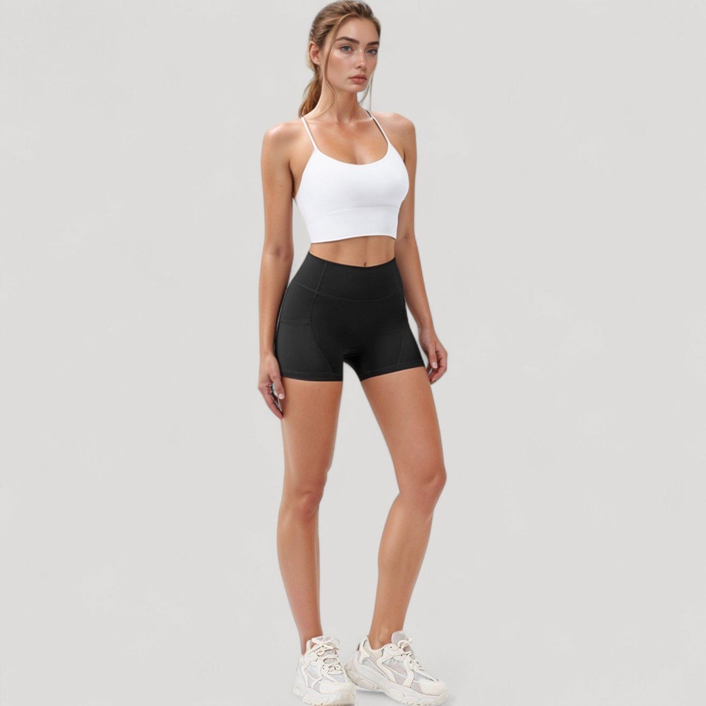 Anna-Kaci Active Women's High Waist Workout Shorts with Side Pockets and Seam-Contoured Fit for Flexible Movement