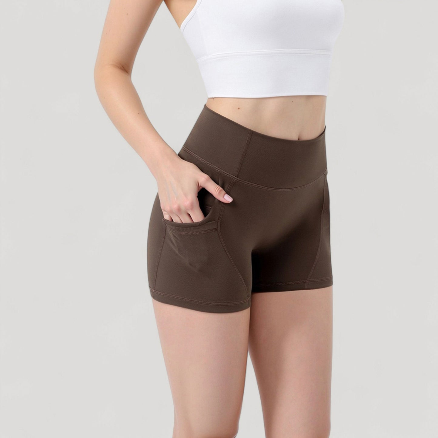 Anna-Kaci Active Women's High Waist Workout Shorts with Side Pockets and Seam-Contoured Fit for Flexible Movement