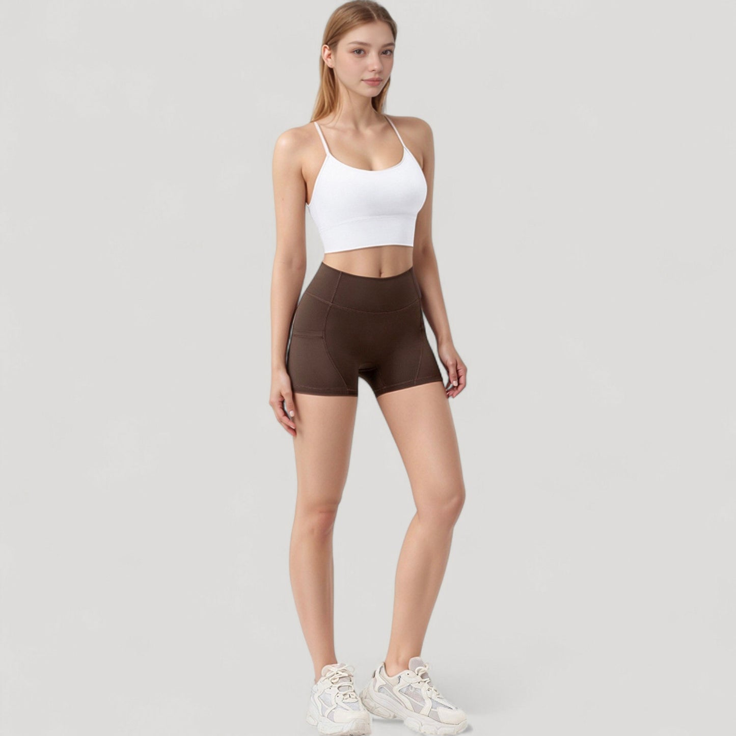Anna-Kaci Active Women's High Waist Workout Shorts with Side Pockets and Seam-Contoured Fit for Flexible Movement