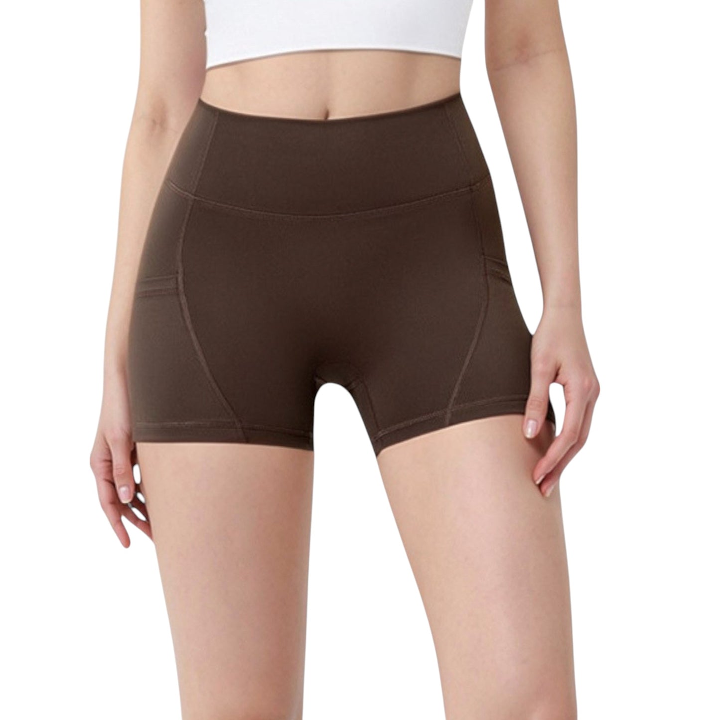 Anna-Kaci Active Women's High Waist Workout Shorts with Side Pockets and Seam-Contoured Fit for Flexible Movement