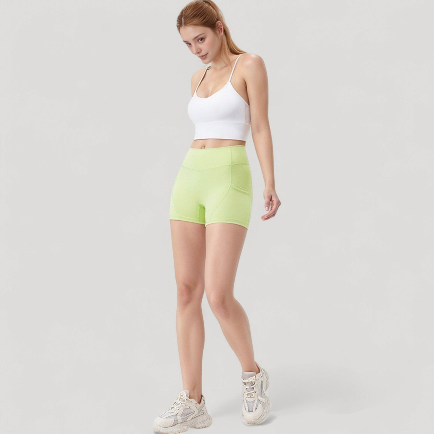 Anna-Kaci Active Women's High Waist Workout Shorts with Side Pockets and Seam-Contoured Fit for Flexible Movement