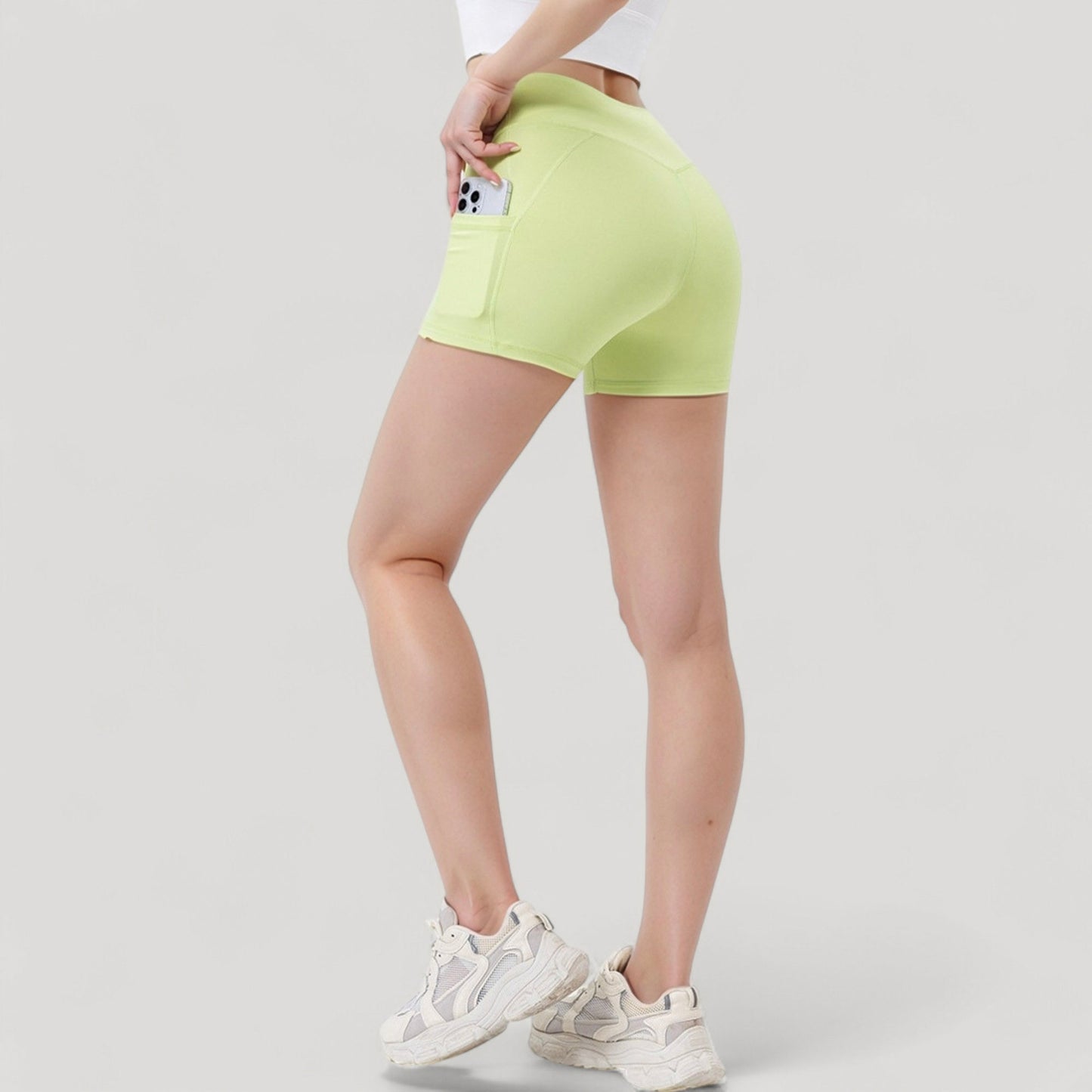 Anna-Kaci Active Women's High Waist Workout Shorts with Side Pockets and Seam-Contoured Fit for Flexible Movement