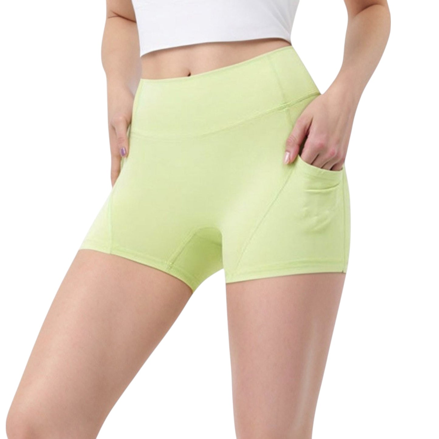 Anna-Kaci Active Women's High Waist Workout Shorts with Side Pockets and Seam-Contoured Fit for Flexible Movement