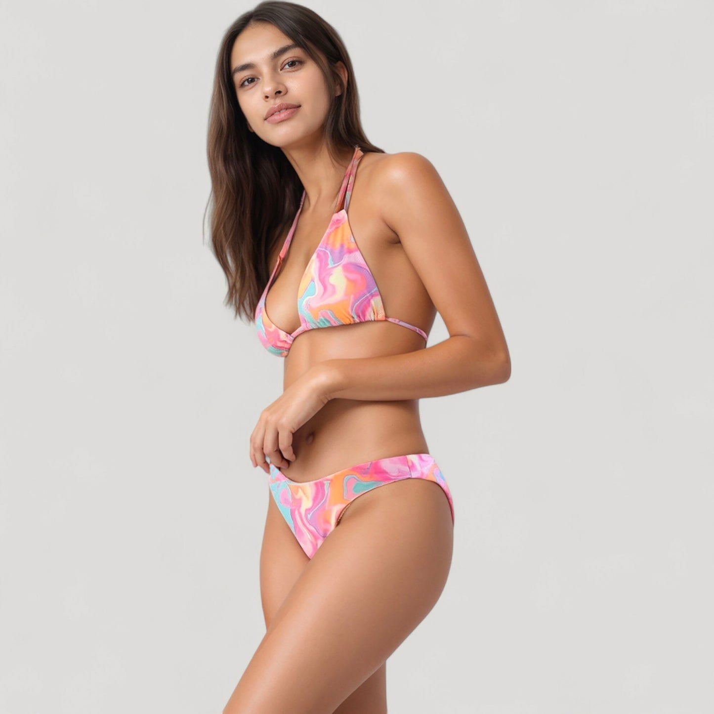 Anna-Kaci Women's Triangle Bikini Set with Dainty Floral Print and High Cut Thong Bottom