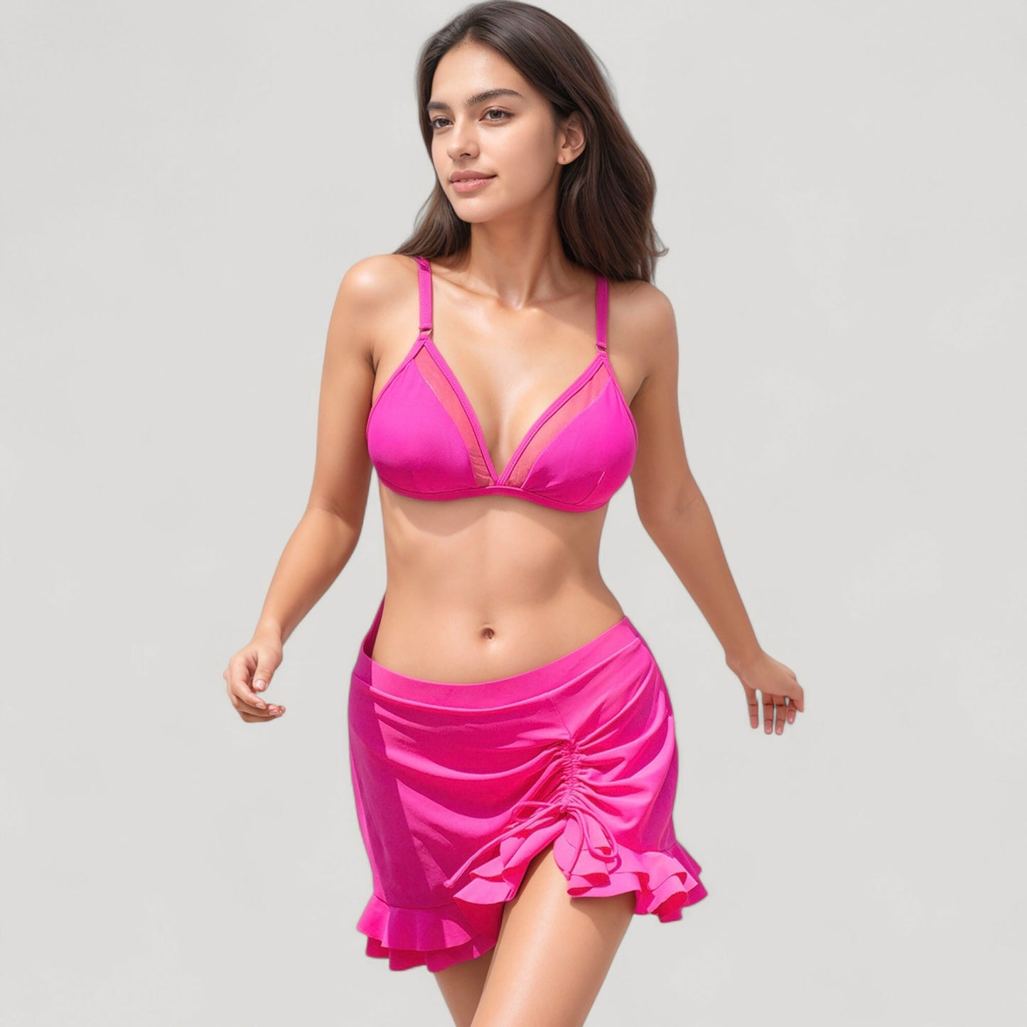 Anna-Kaci Women's Mesh Panel Bikini Set with Adjustable Triangle Top and Mid-Rise Bottoms