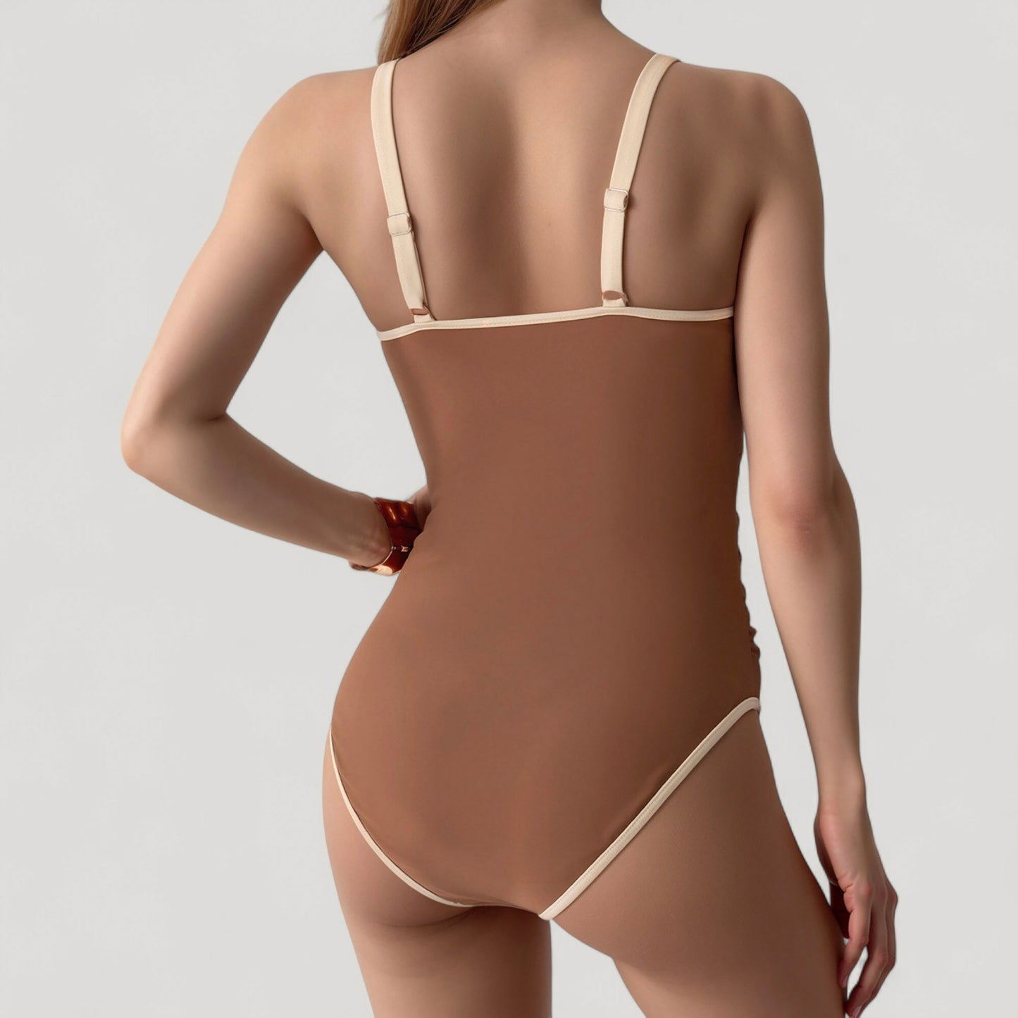 Anna-Kaci Women's One-Piece Swimsuit with Scoop Neck Contrast Trim and Ruched Waist Detail