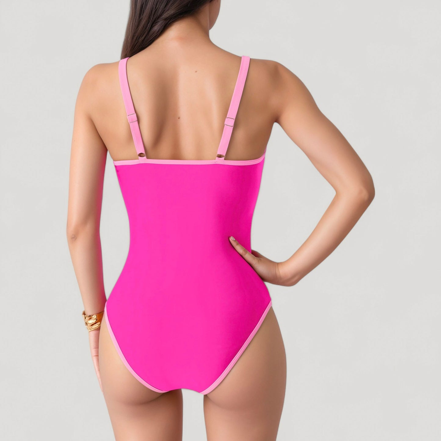 Anna-Kaci Women's One-Piece Swimsuit with Scoop Neck Contrast Trim and Ruched Waist Detail