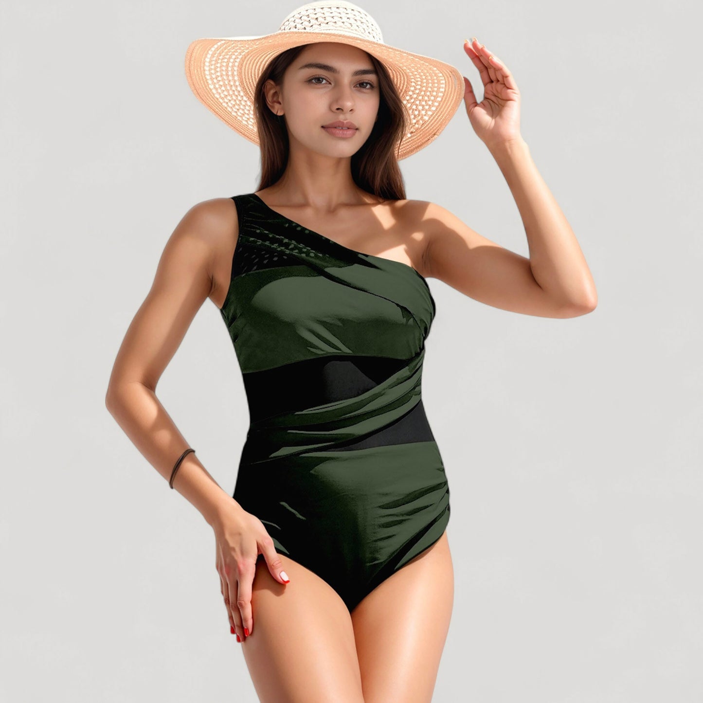 Anna-Kaci Swim Women's One Shoulder One Piece Swimsuit with Sheer Mesh Cutout Panels and Asymmetrical Design