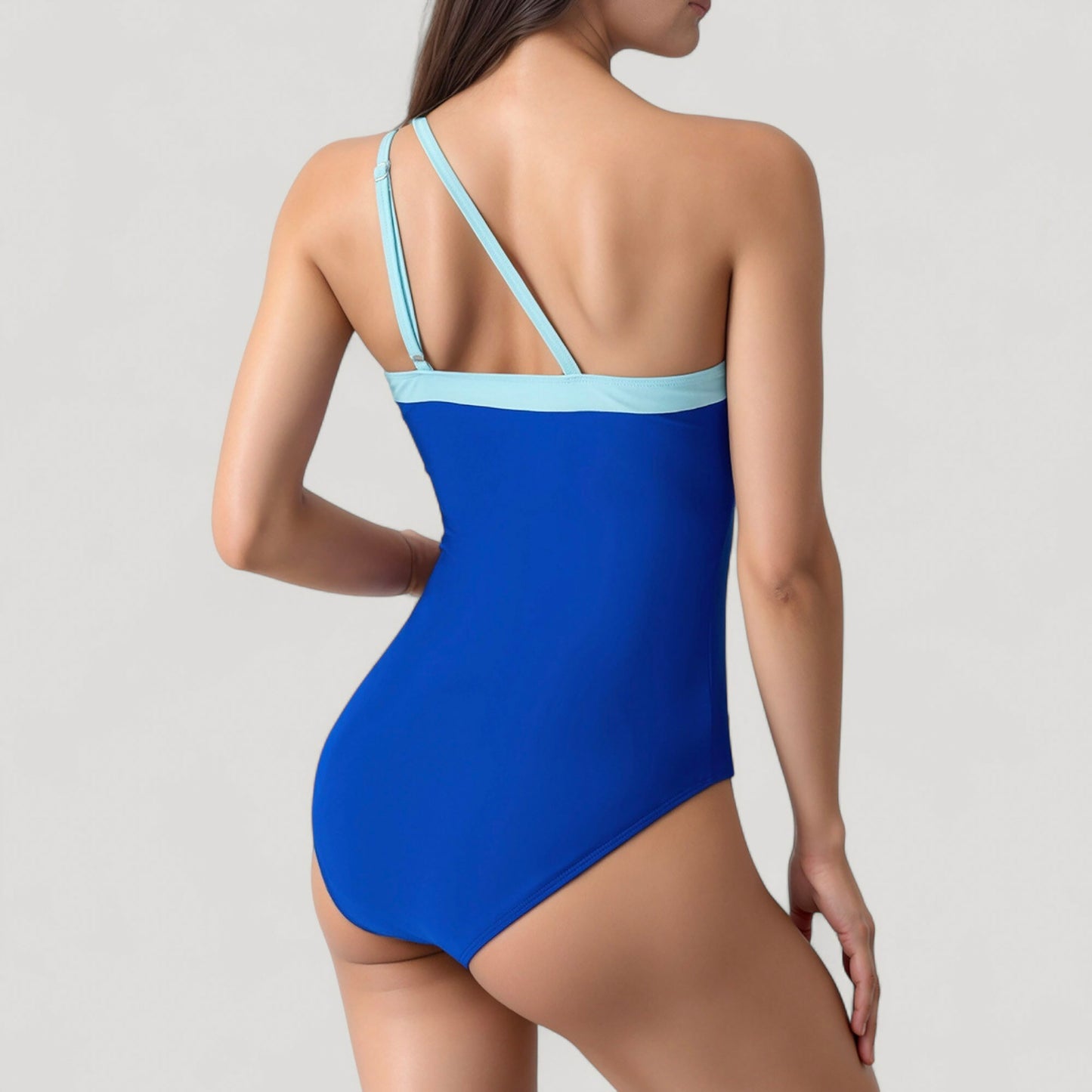 Anna-Kaci Women's One Shoulder One Piece Swimsuit with Asymmetrical Neckline and Contrast Trim Design