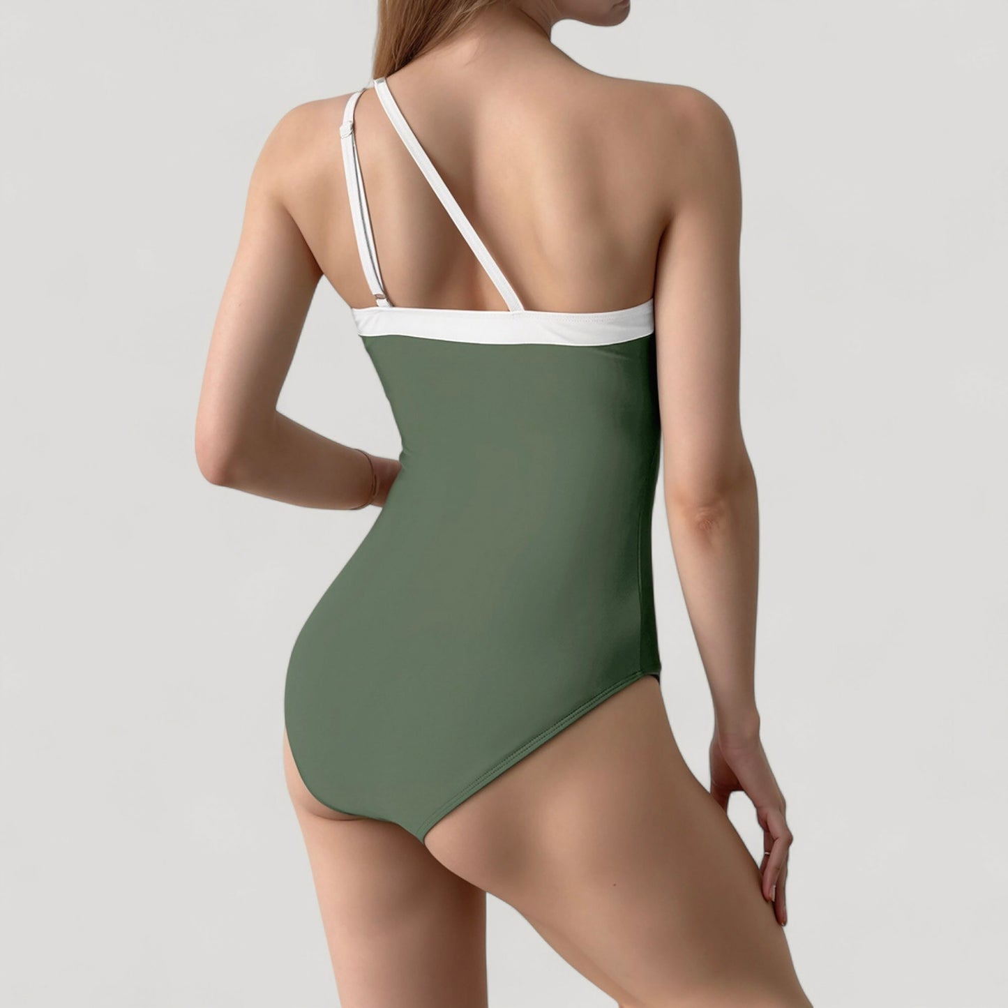 Anna-Kaci Women's One Shoulder One Piece Swimsuit with Asymmetrical Neckline and Contrast Trim Design