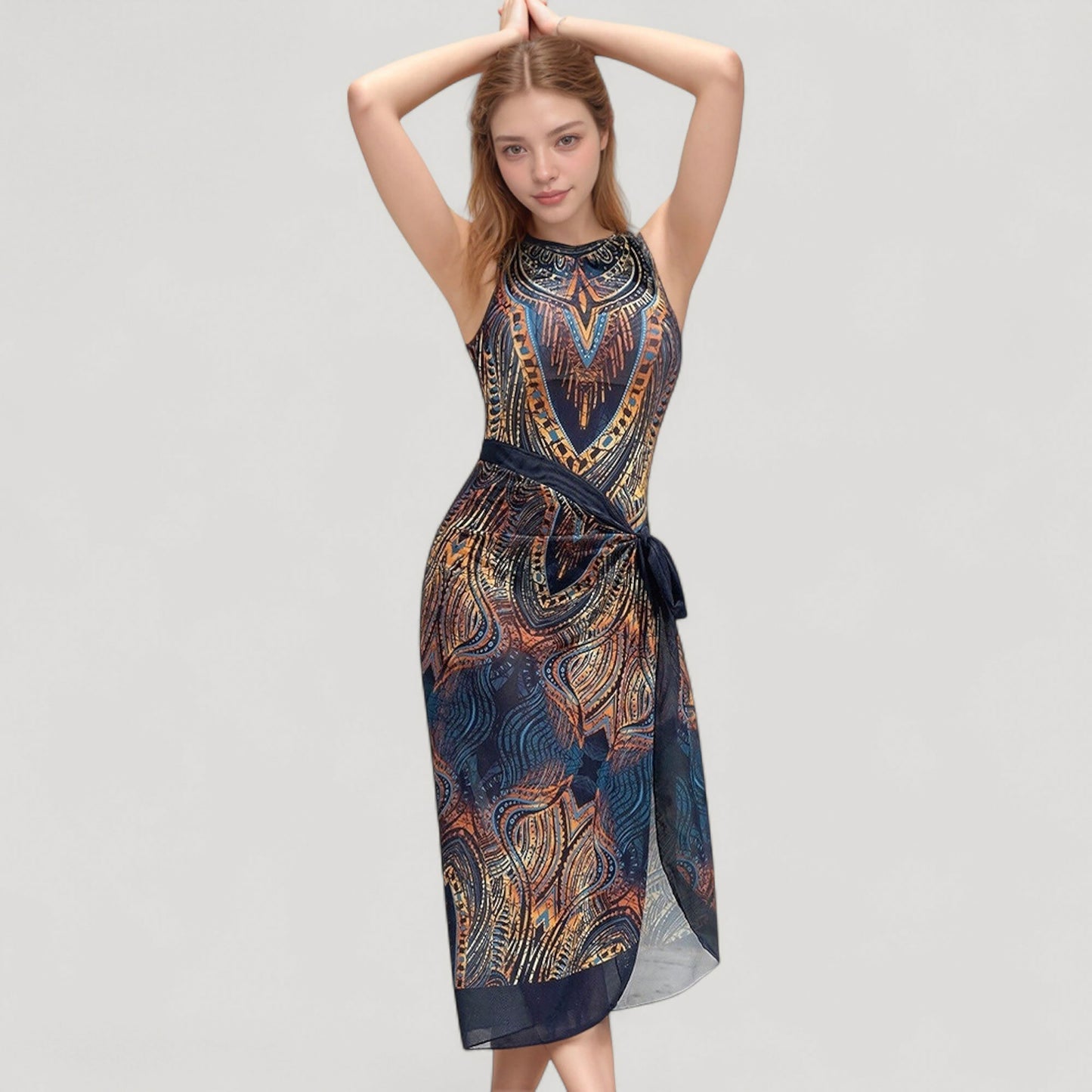Anna-Kaci Women's Tribal Print One Piece Swimsuit with High Neckline and Sculpting Silhouette