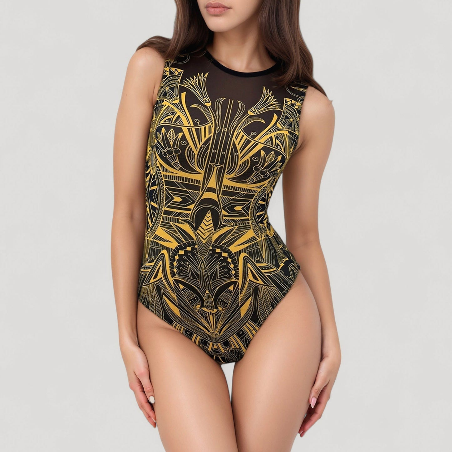 Anna-Kaci Women's Tribal Print One Piece Swimsuit with High Neckline and Sculpting Silhouette