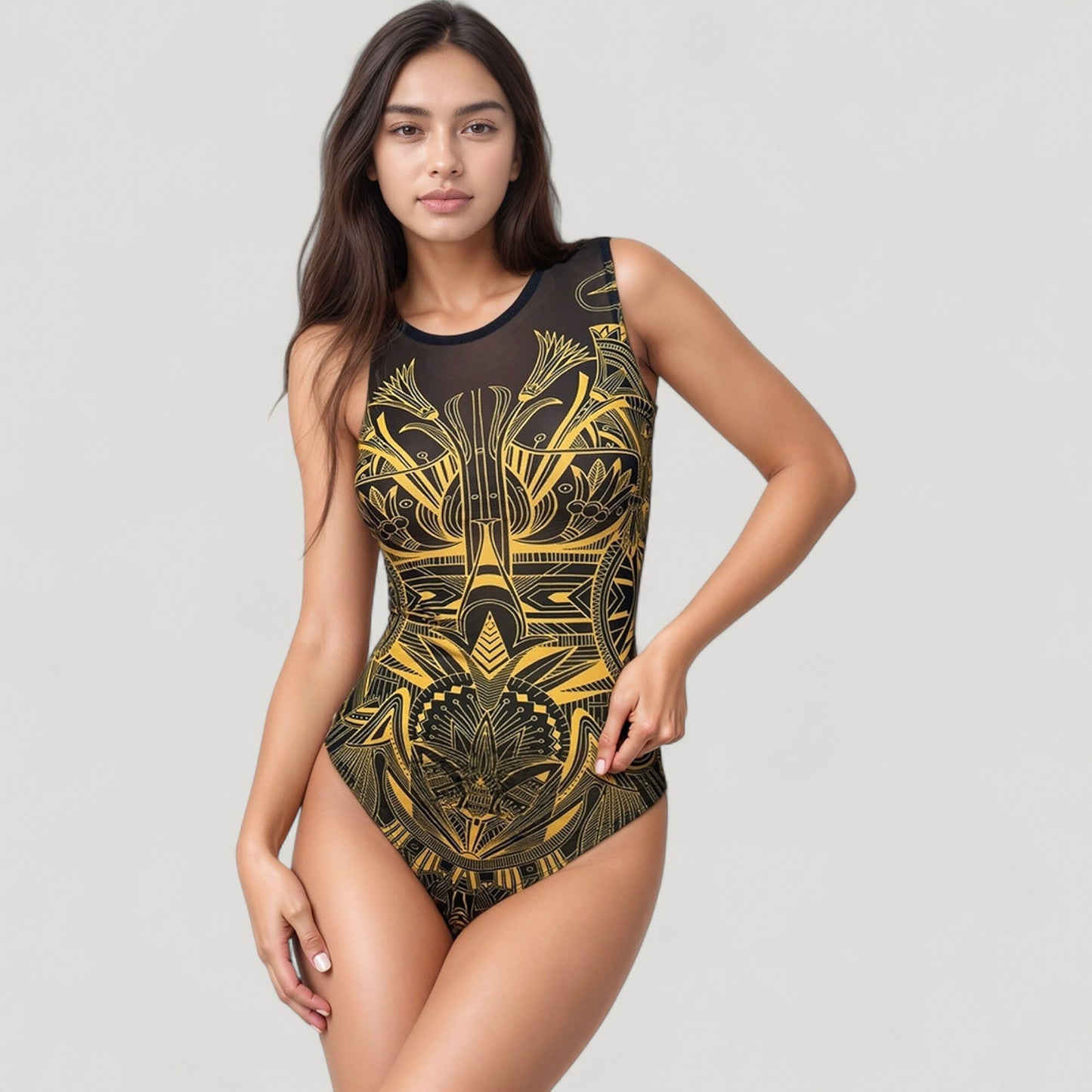 Anna-Kaci Women's Tribal Print One Piece Swimsuit with High Neckline and Sculpting Silhouette