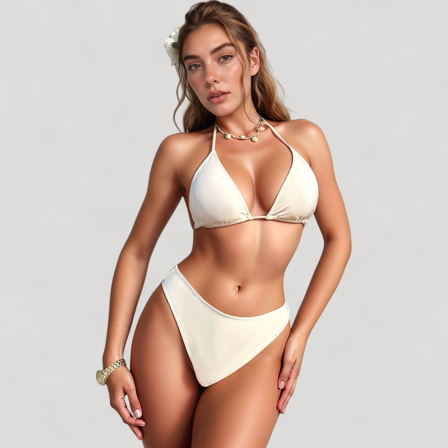 Anna-Kaci Women's Three-Piece Lace Swimsuit Set with Long Sleeve Crop Top Triangle Bikini and Ruched Mini Skirt Cover-Up
