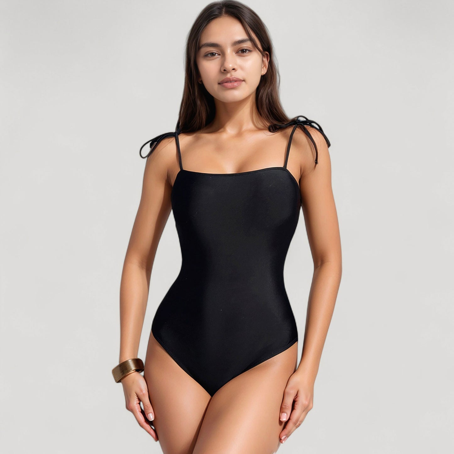 Anna-Kaci Women's Classic One Piece Swimsuit with Adjustable Shoulder Tie Straps and Straight Neckline