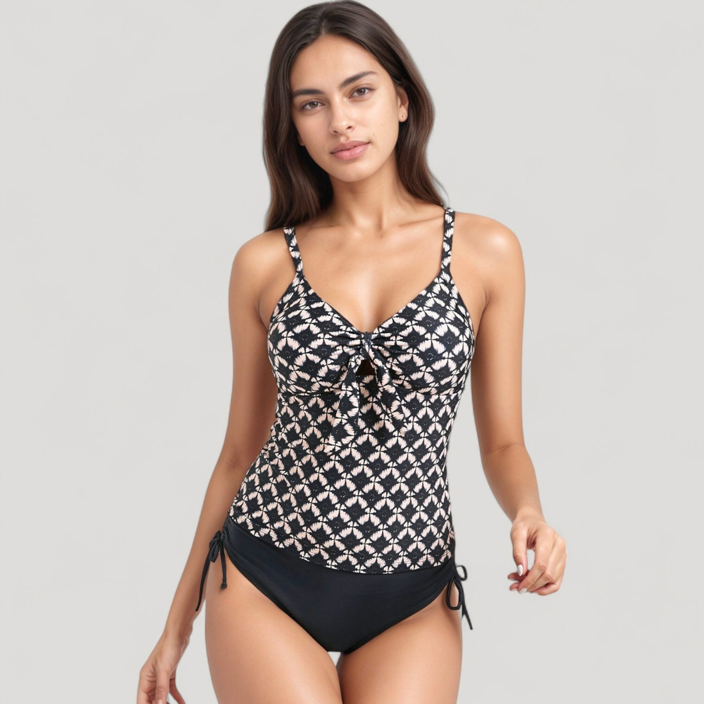 Anna-Kaci Swim Women's Tankini Top with Front Tie and Adjustable Side Bottoms Two Piece Swimsuit
