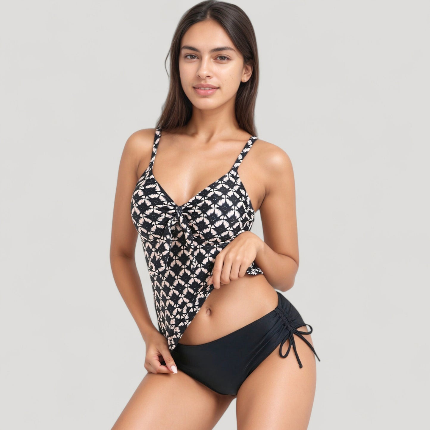 Anna-Kaci Swim Women's Tankini Top with Front Tie and Adjustable Side Bottoms Two Piece Swimsuit