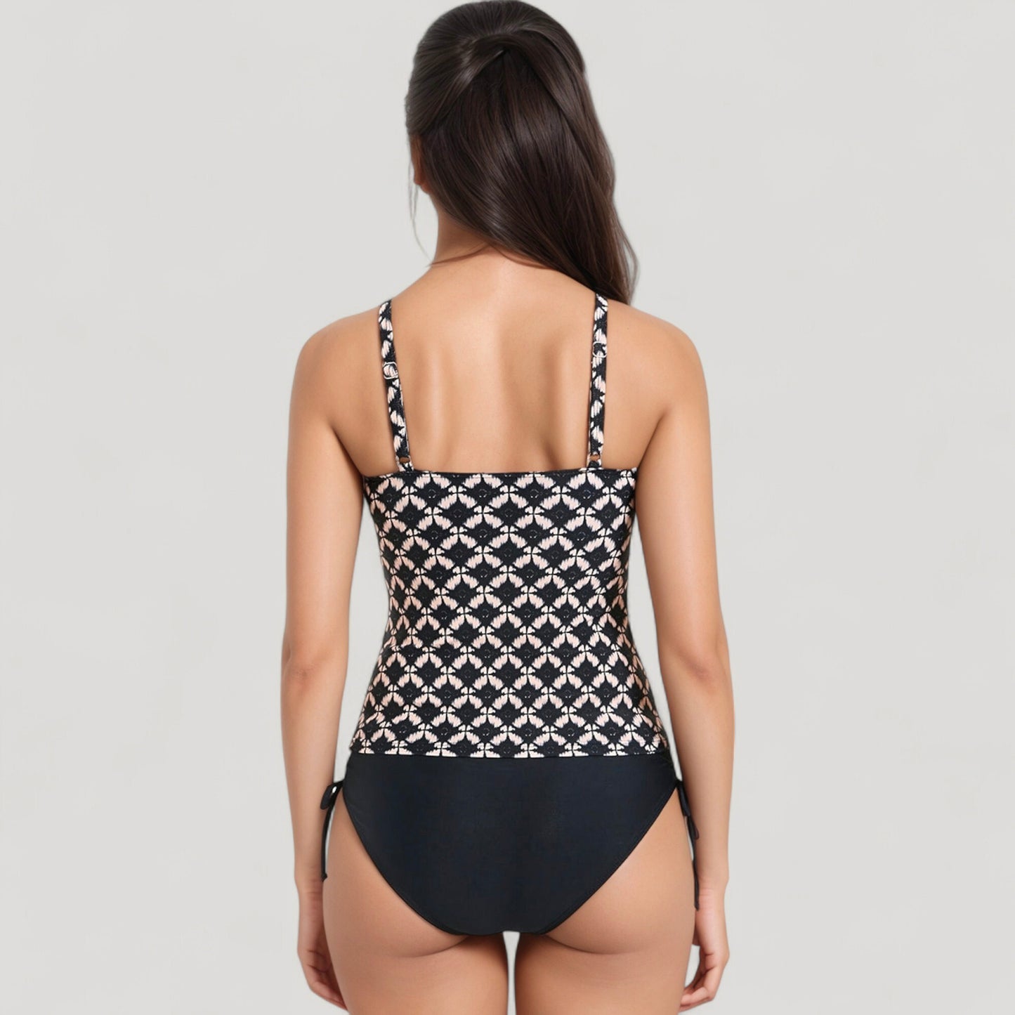 Anna-Kaci Swim Women's Tankini Top with Front Tie and Adjustable Side Bottoms Two Piece Swimsuit