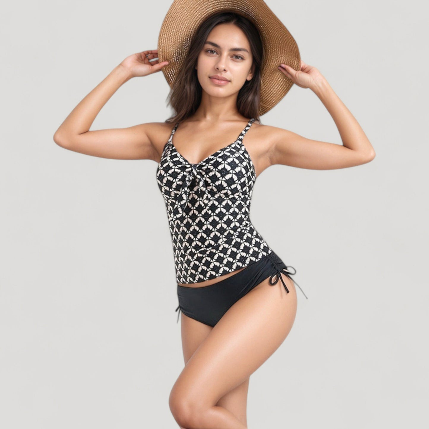 Anna-Kaci Swim Women's Tankini Top with Front Tie and Adjustable Side Bottoms Two Piece Swimsuit