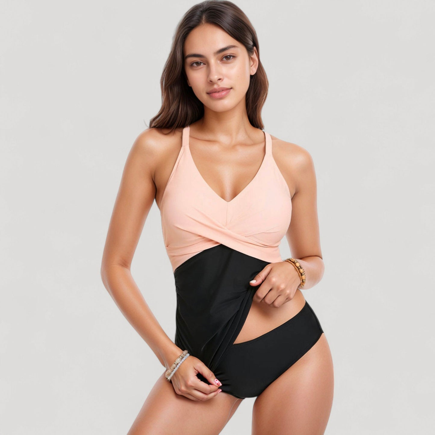 Anna-Kaci Swim Women's Twist Front One Piece Swimsuit with Ruched Waist Panel and Adjustable Straps for Flattering Shaping and Support
