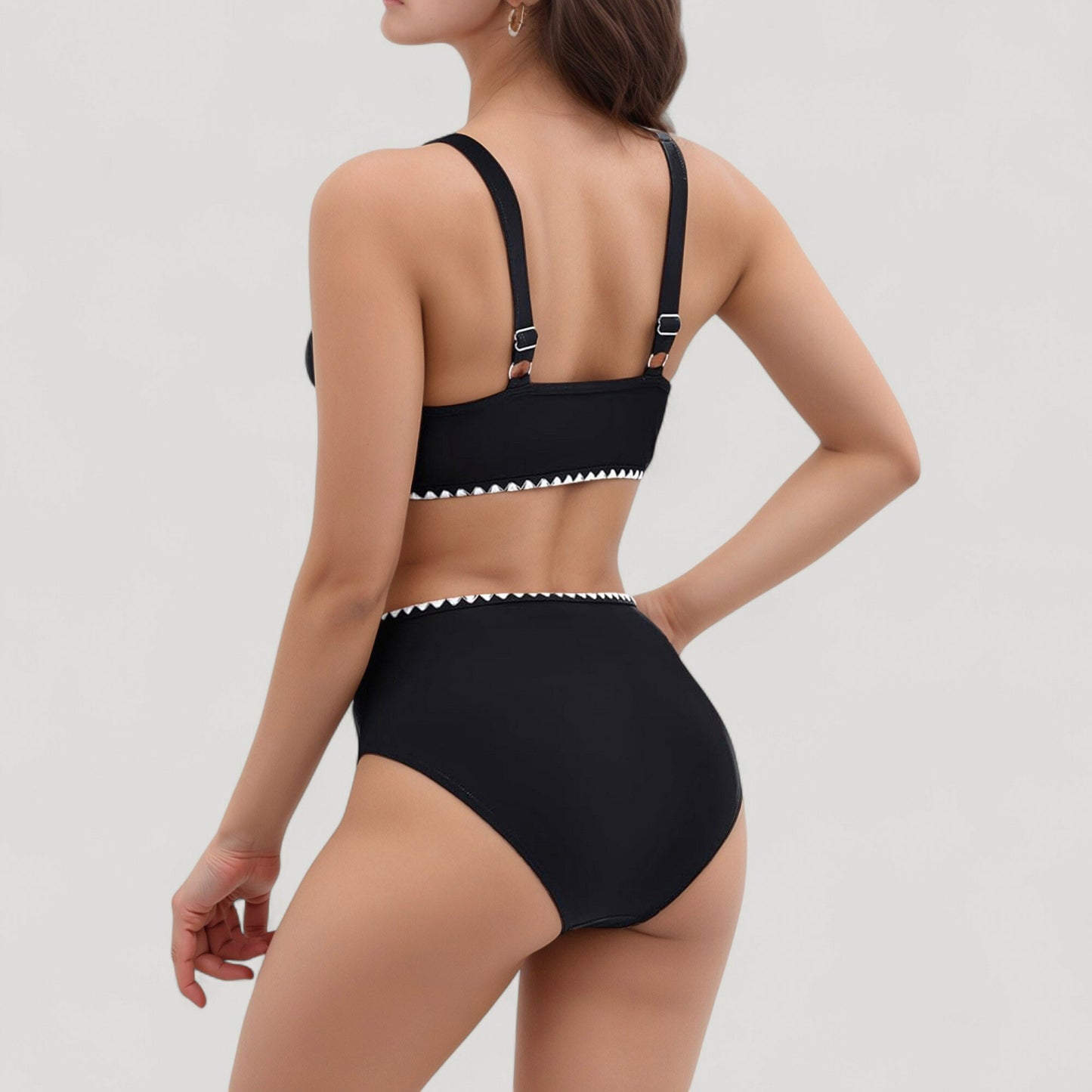 Anna-Kaci Swim Women's High Waist Bikini Set with Triangle Trim Details and Adjustable Straps for a Supportive and Flattering Beachwear Look
