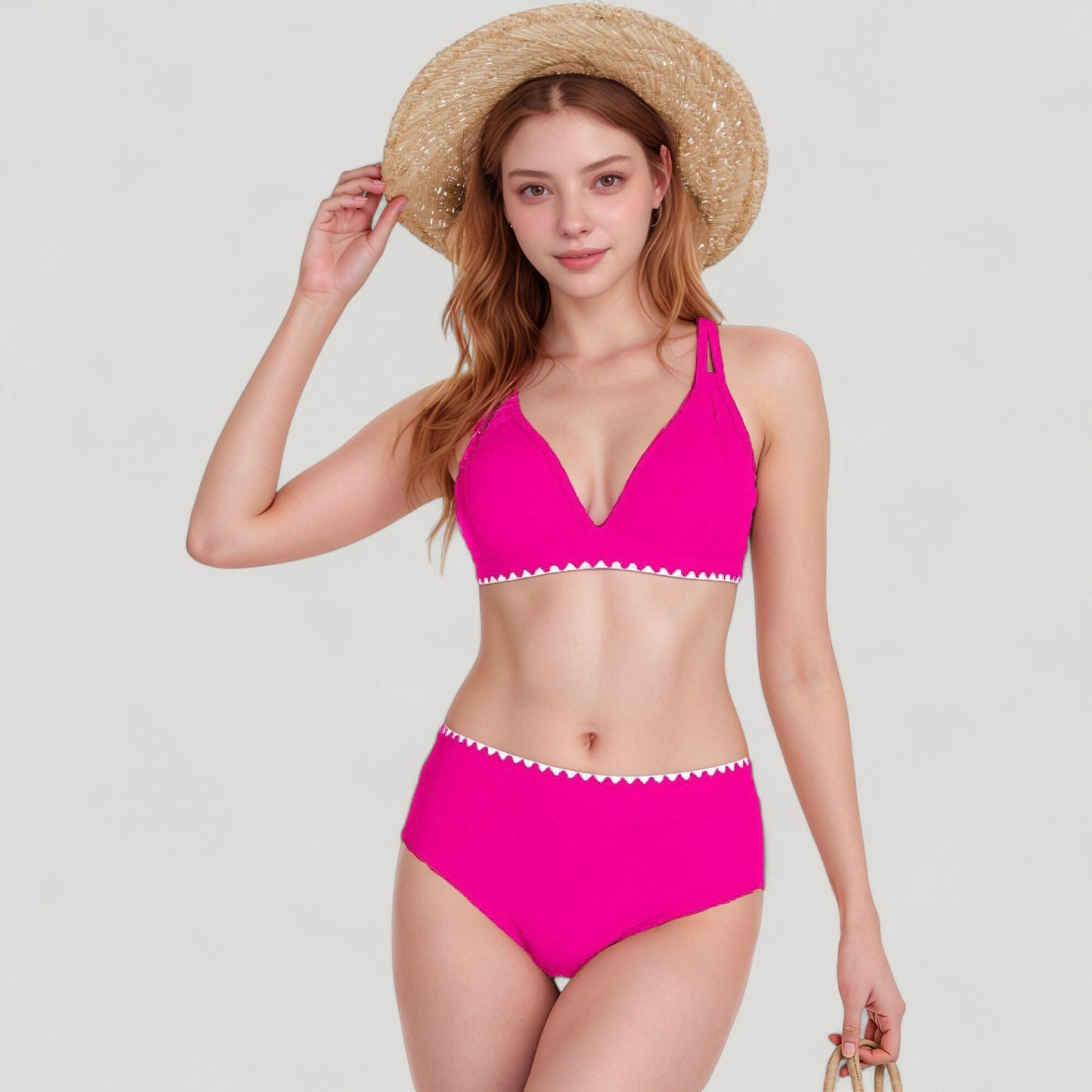 Anna-Kaci Swim Women's High Waist Bikini Set with Triangle Trim Details and Adjustable Straps for a Supportive and Flattering Beachwear Look