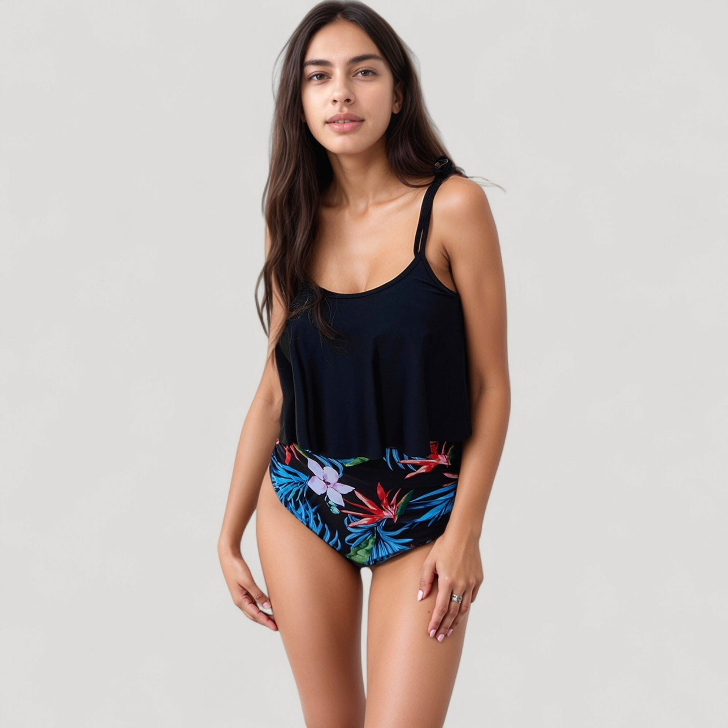 Anna-Kaci Swim Women's Tankini Swimsuit with Loose Flowy Top and Tropical High Waist Bottom for Comfortable and Stylish Beachwear