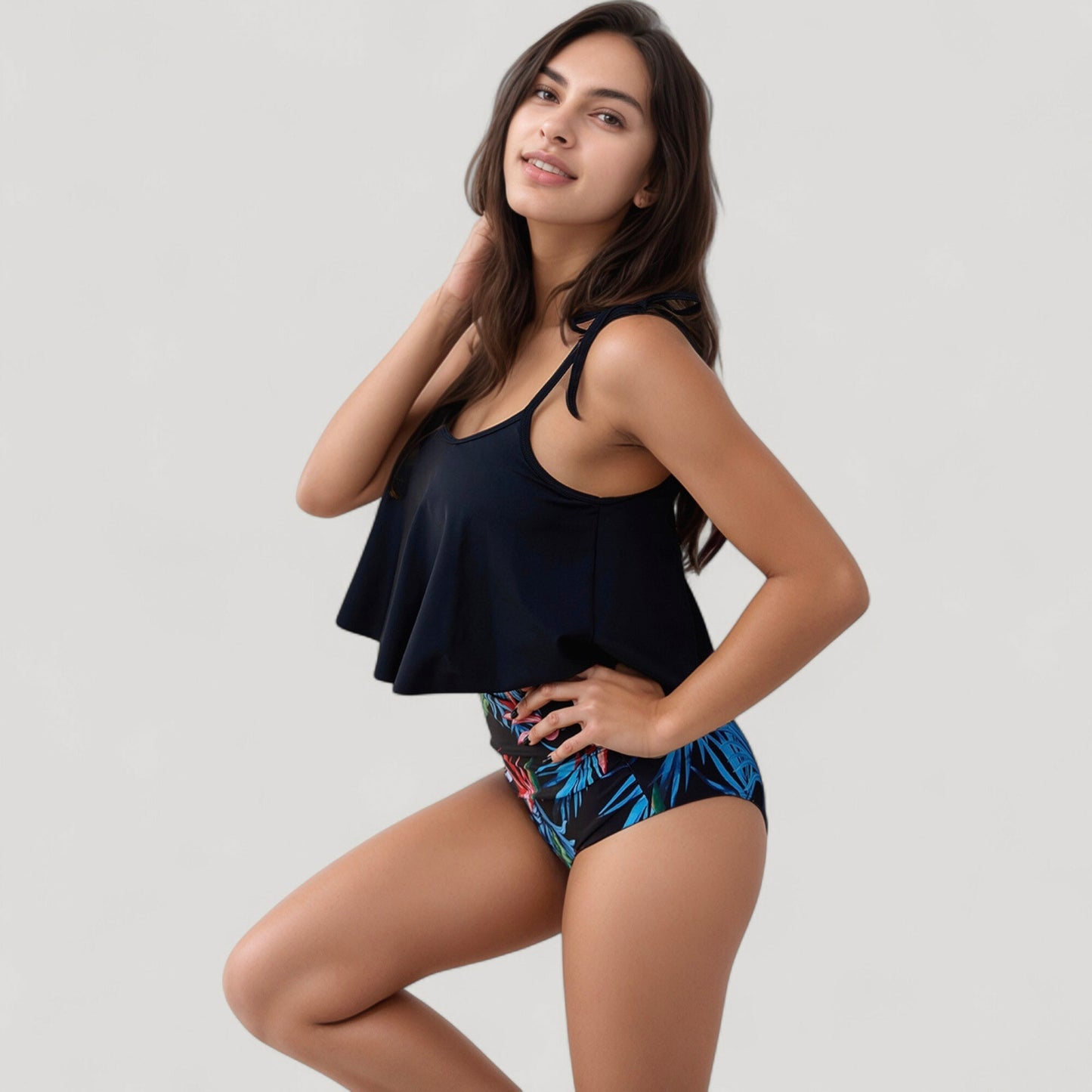 Anna-Kaci Swim Women's Tankini Swimsuit with Loose Flowy Top and Tropical High Waist Bottom for Comfortable and Stylish Beachwear