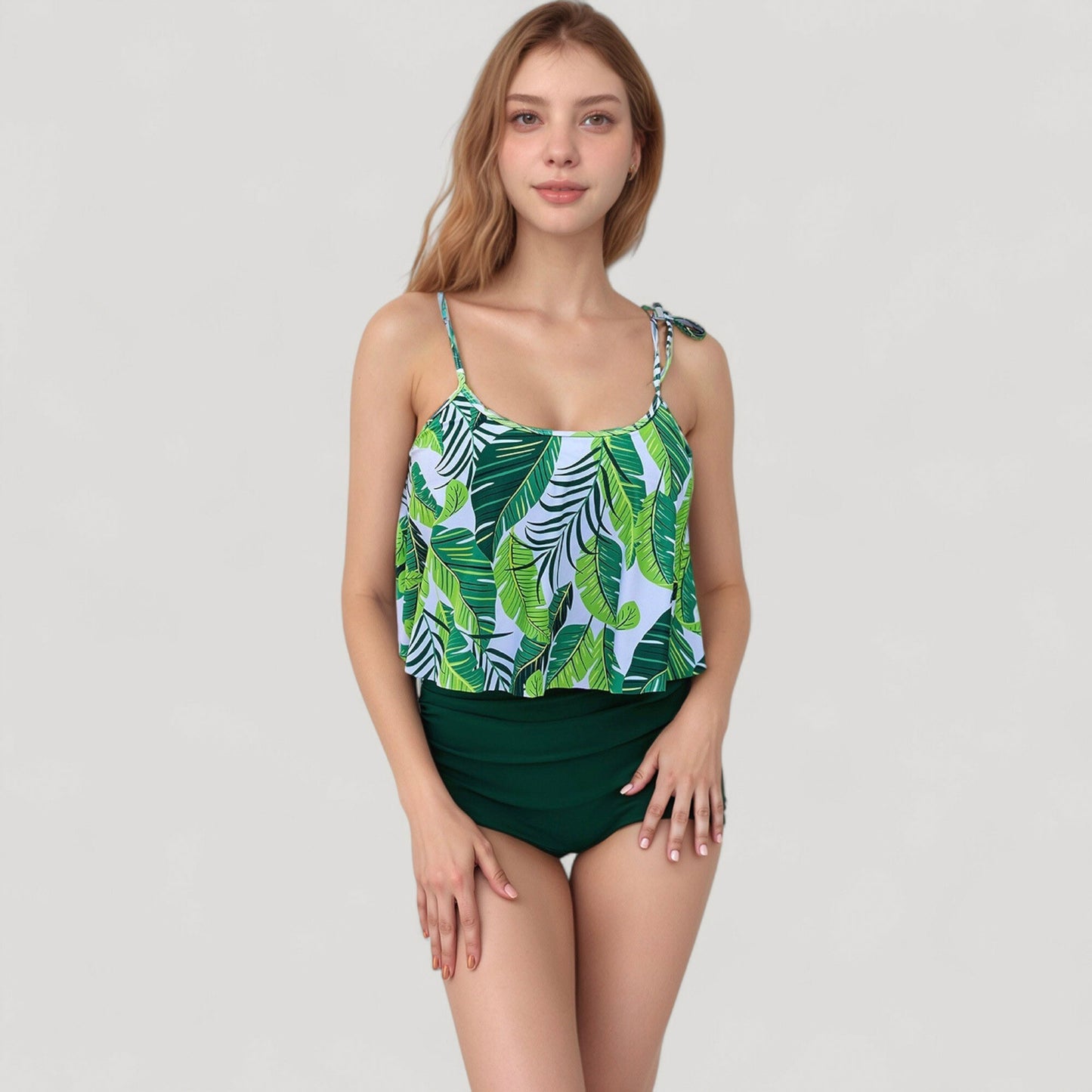 Anna-Kaci Swim Women's Tankini Swimsuit with Loose Flowy Top and Tropical High Waist Bottom for Comfortable and Stylish Beachwear